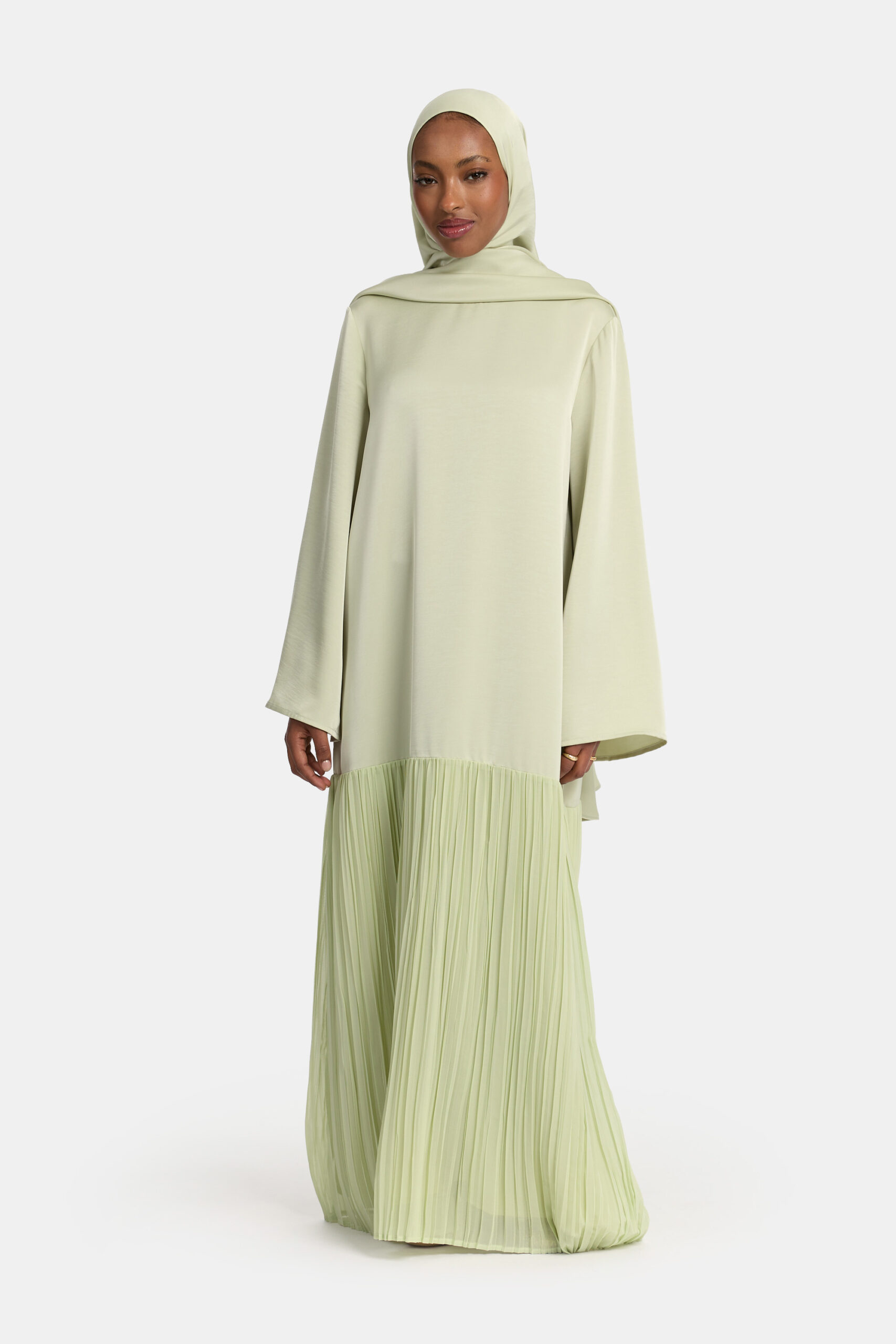 Pleated satin skirt abaya Pastel Sage