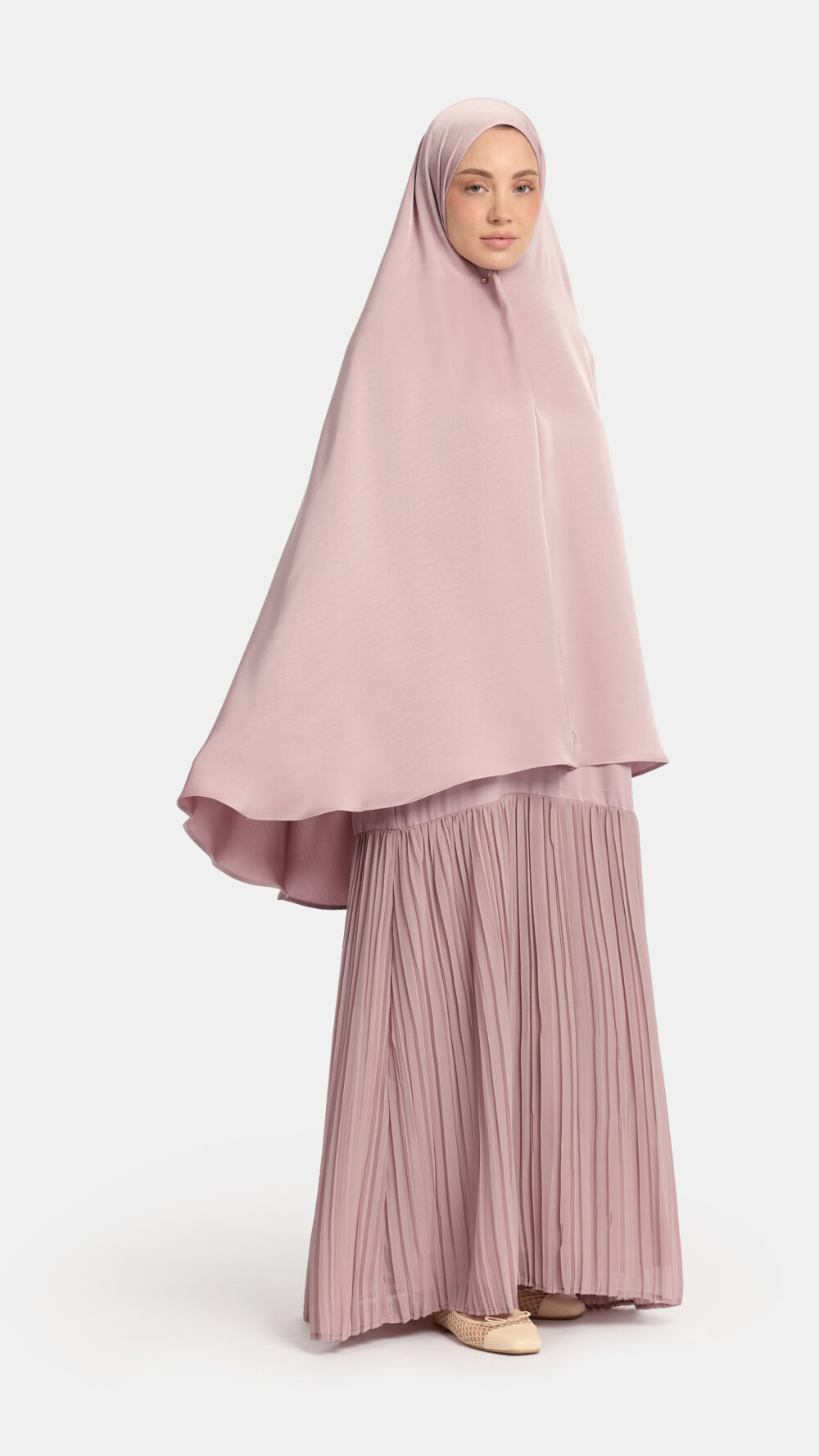 Khimar satin Lilac (Pleated skirt)