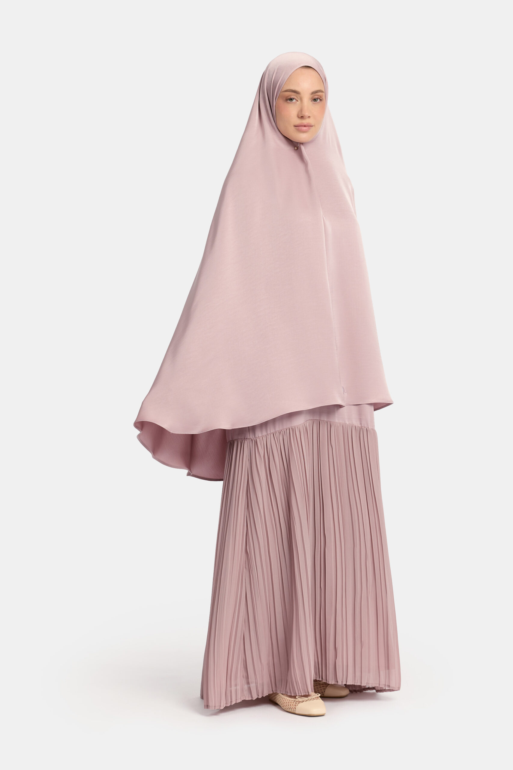Khimar satin Lilac (Pleated skirt)