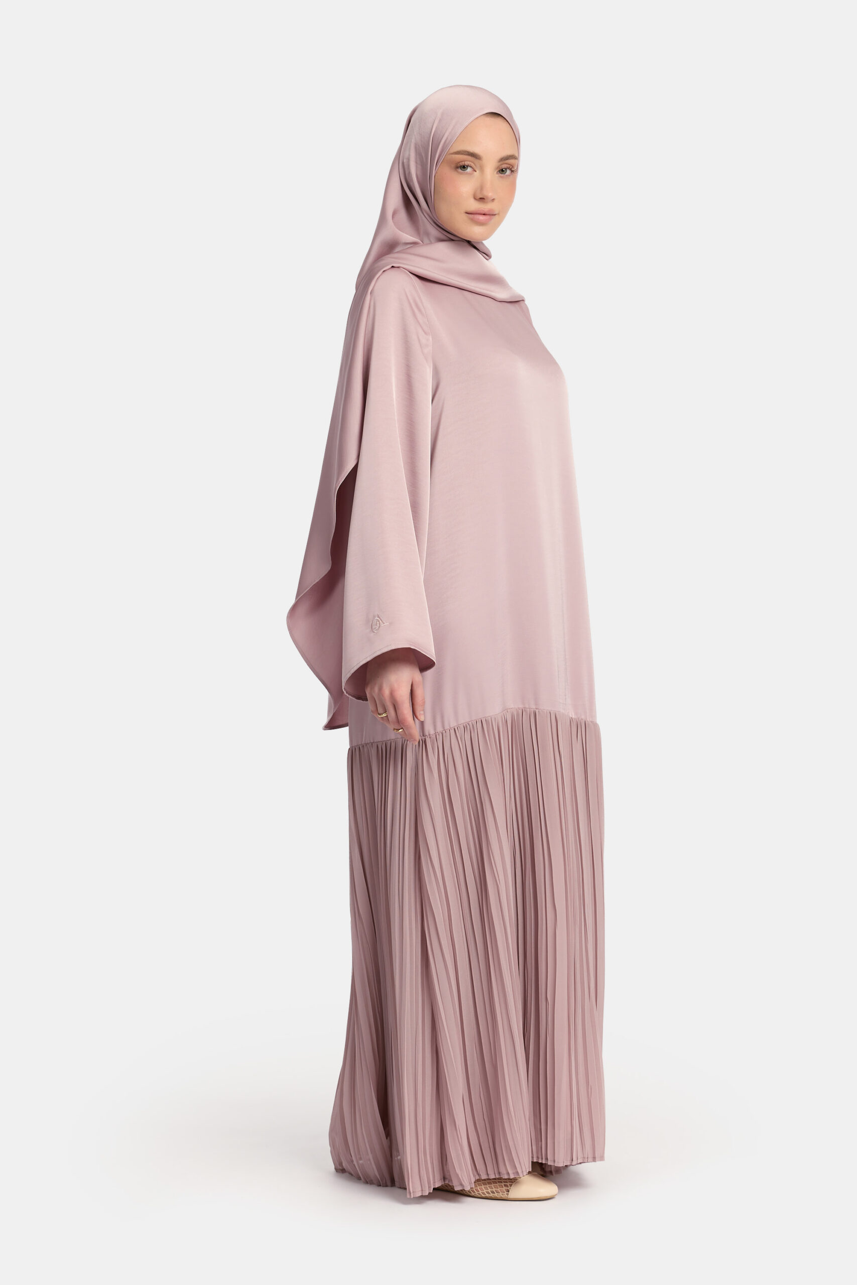 Pleated satin skirt abaya Lilac - Afbeelding 2