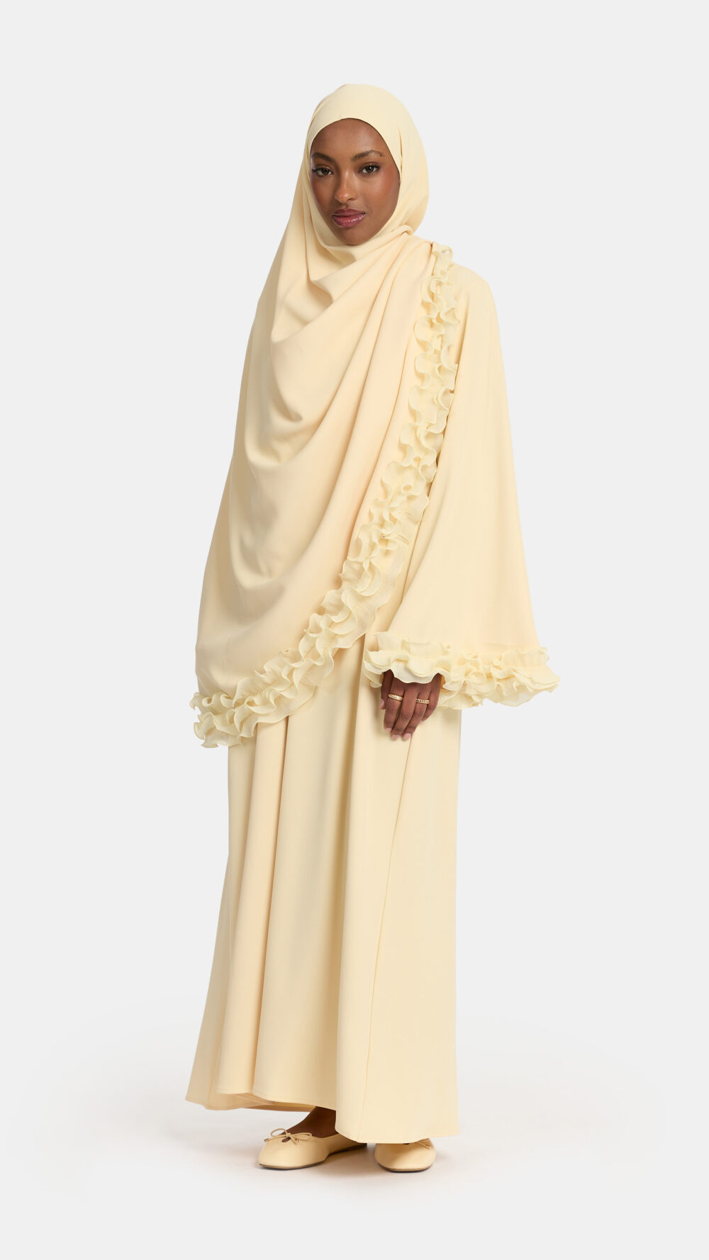 Wrinkle chiffon abaya Pastel Yellow