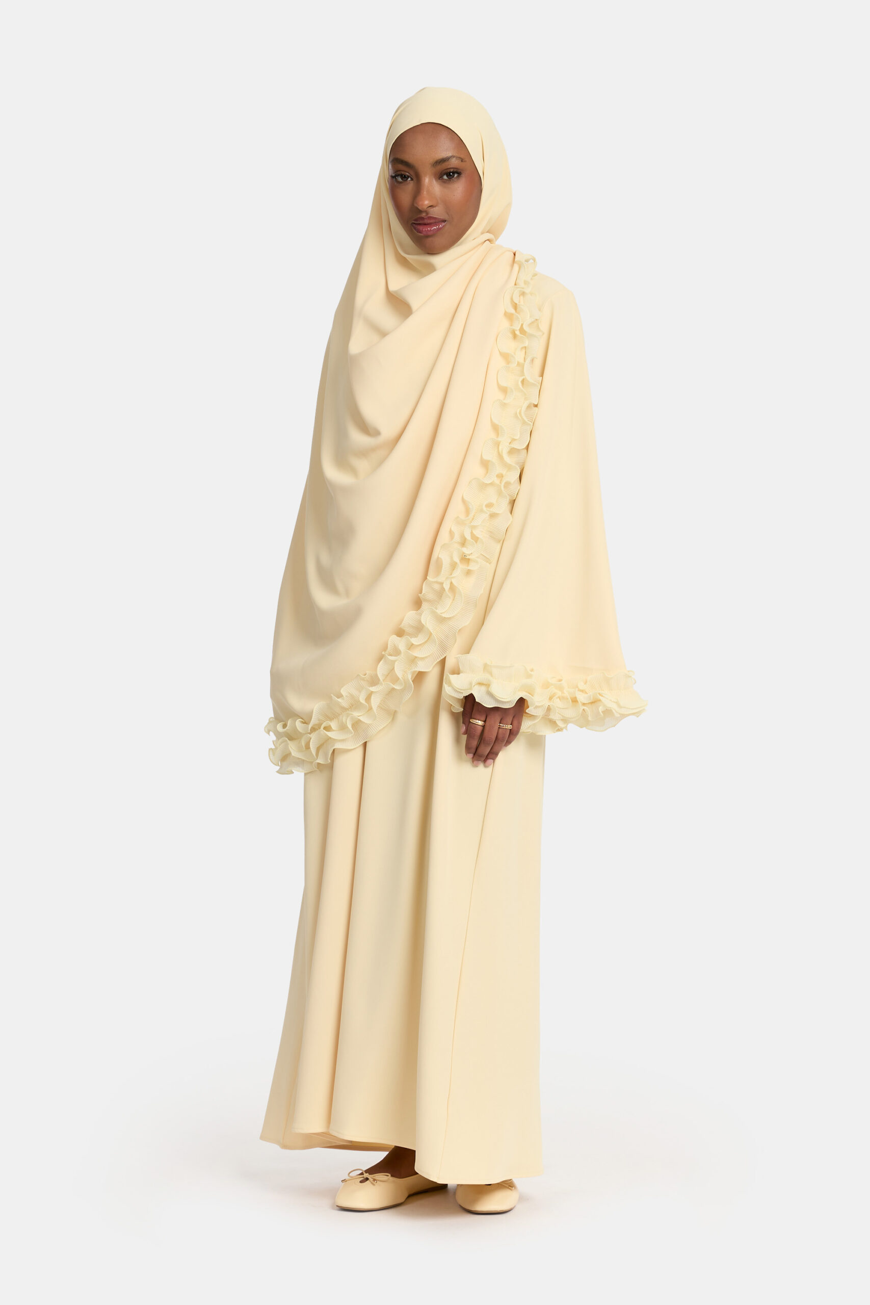 Wrinkle chiffon abaya Pastel Yellow