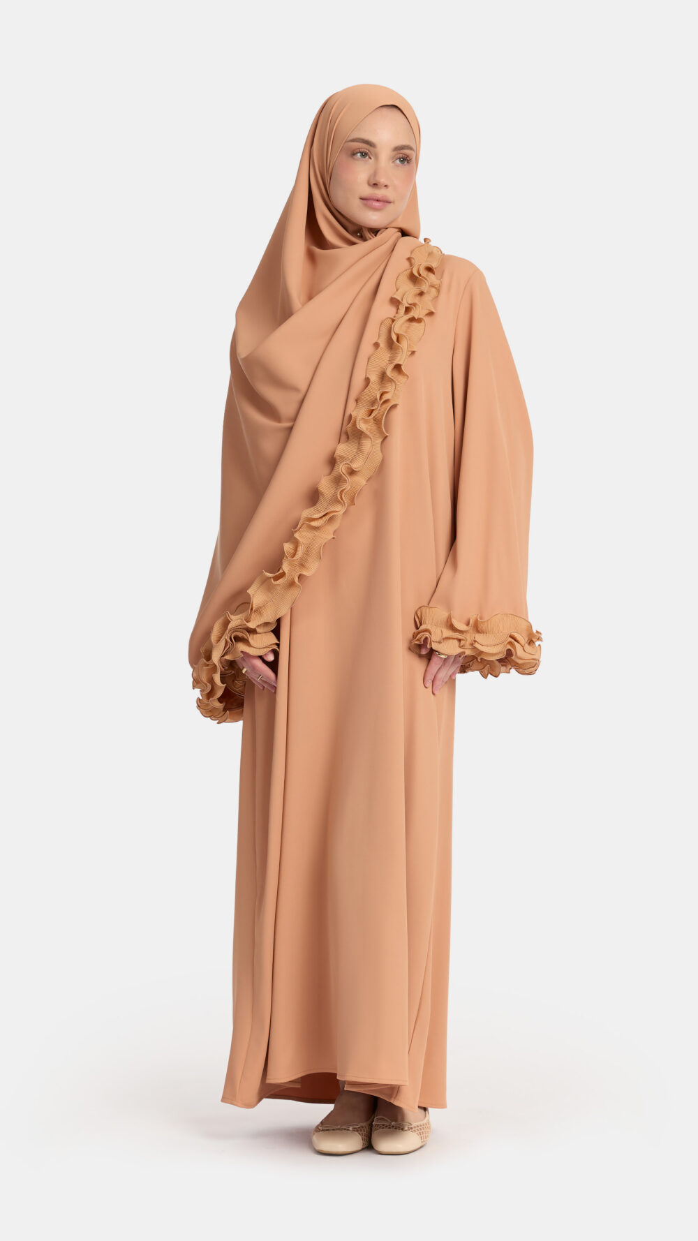 Wrinkle chiffon abaya Muskmelon