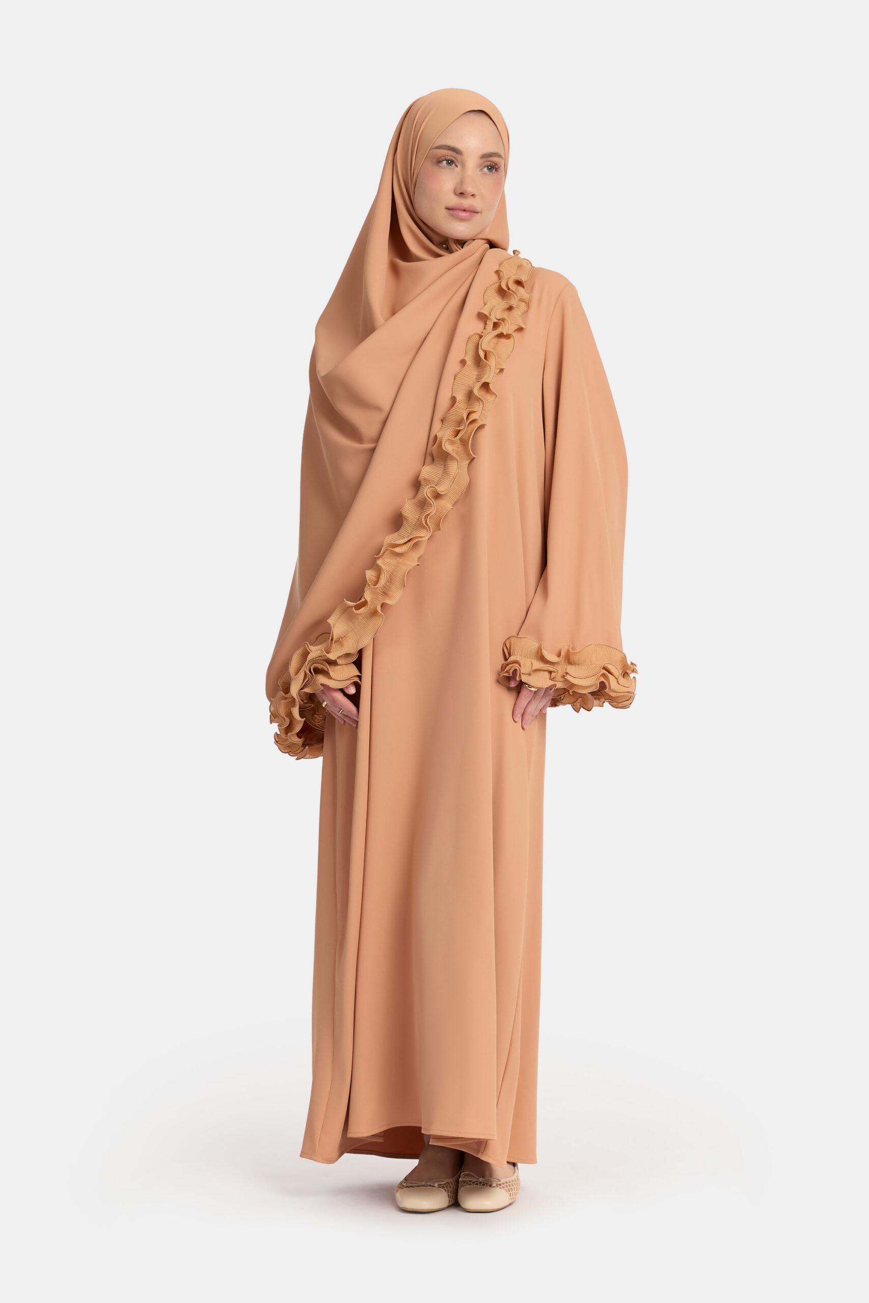 Wrinkle chiffon abaya Muskmelon