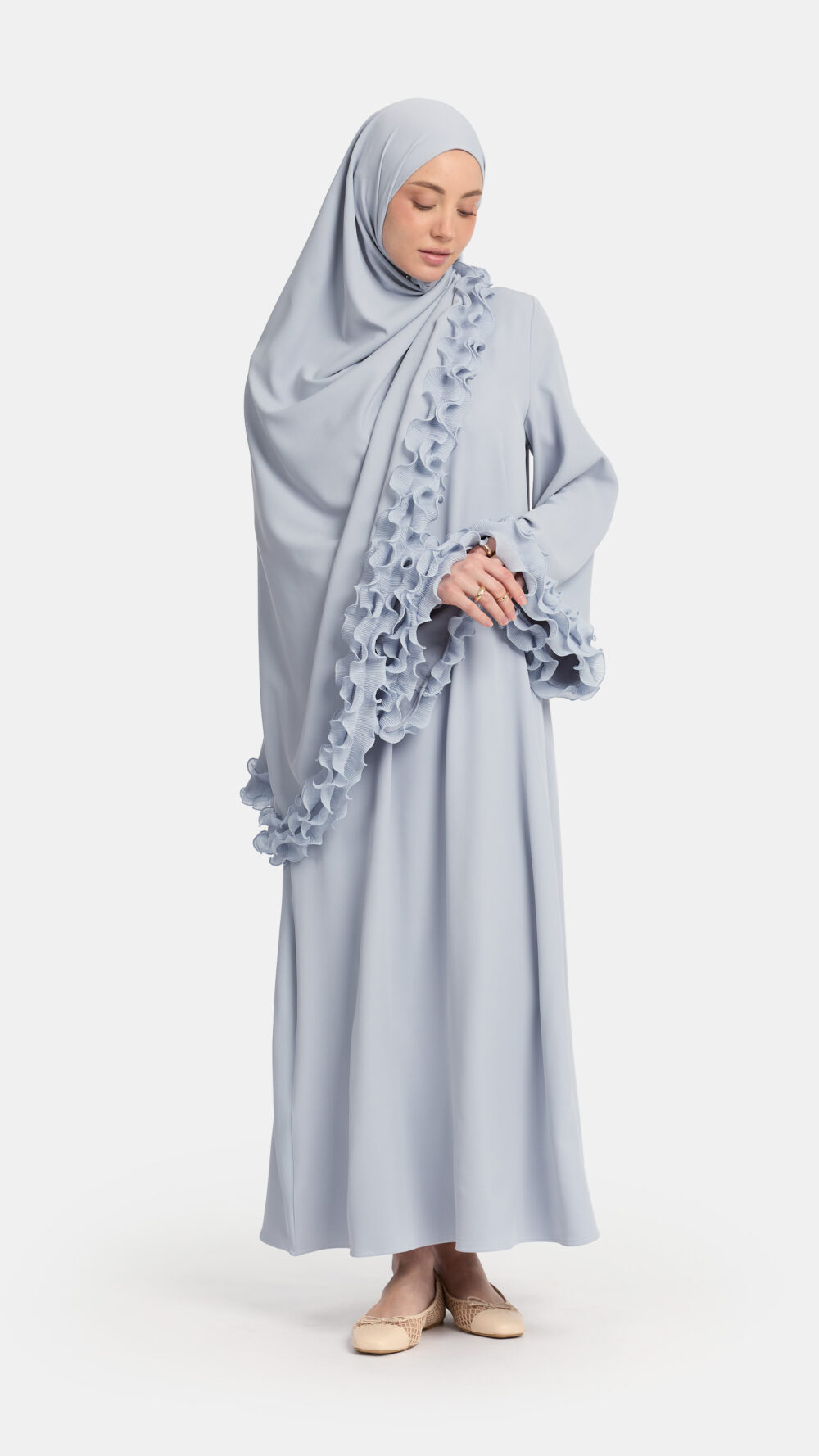 Wrinkle chiffon abaya Powder Blue - Afbeelding 2