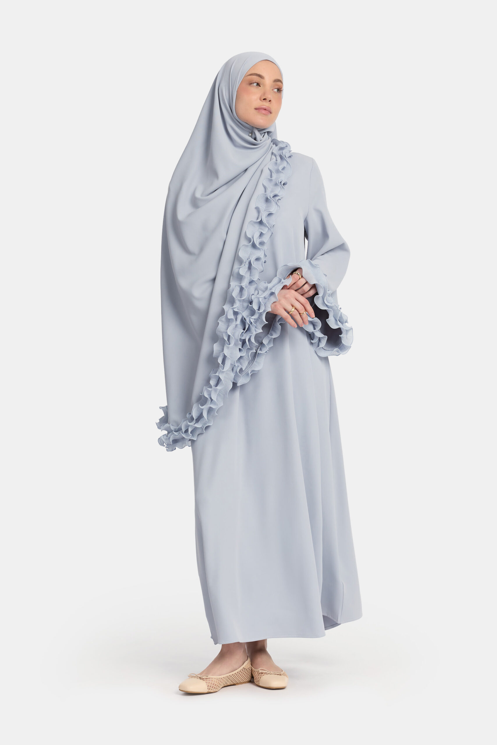 Wrinkle chiffon abaya Powder Blue