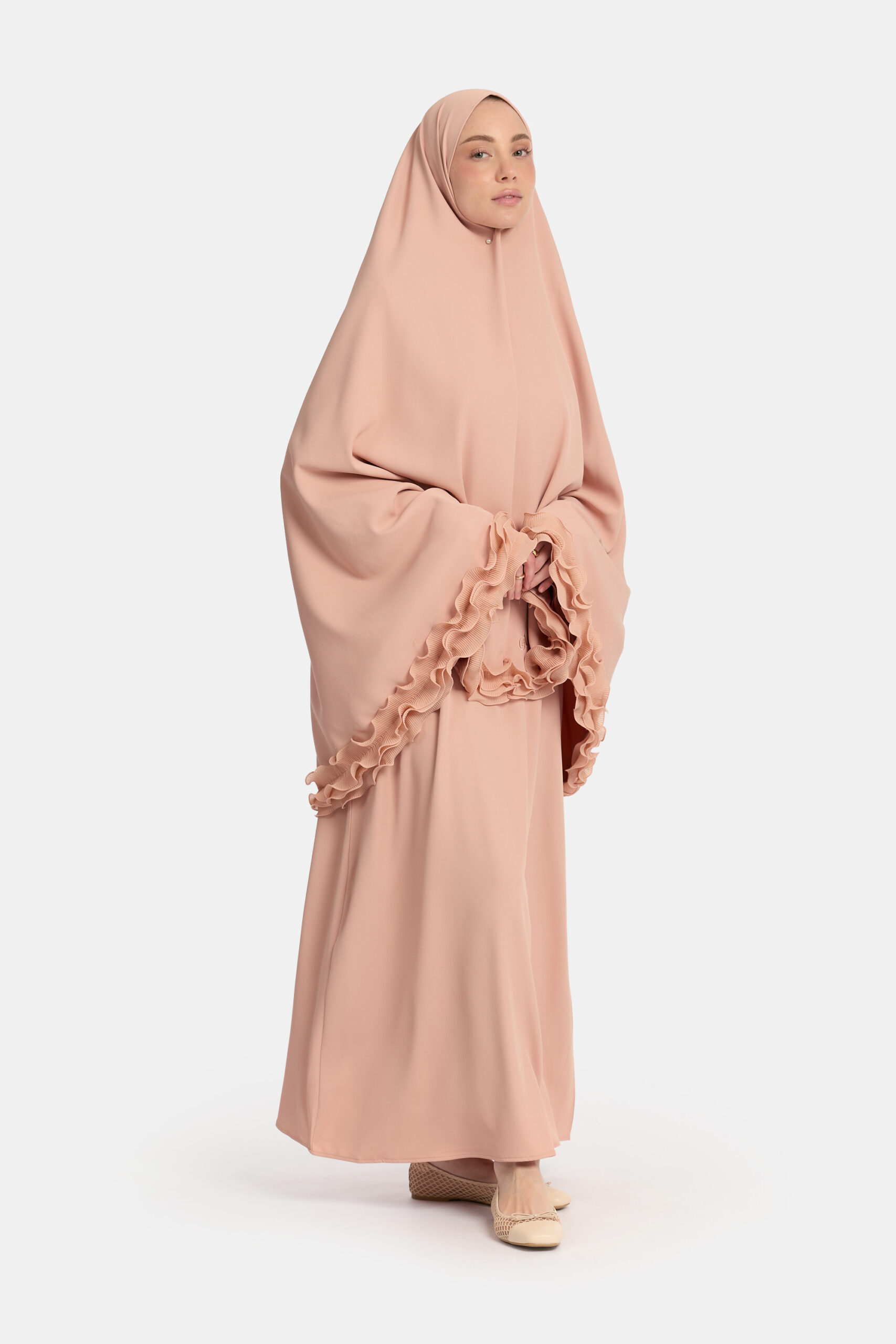 Wrinkle chiffon khimar Soft Peach - Afbeelding 3