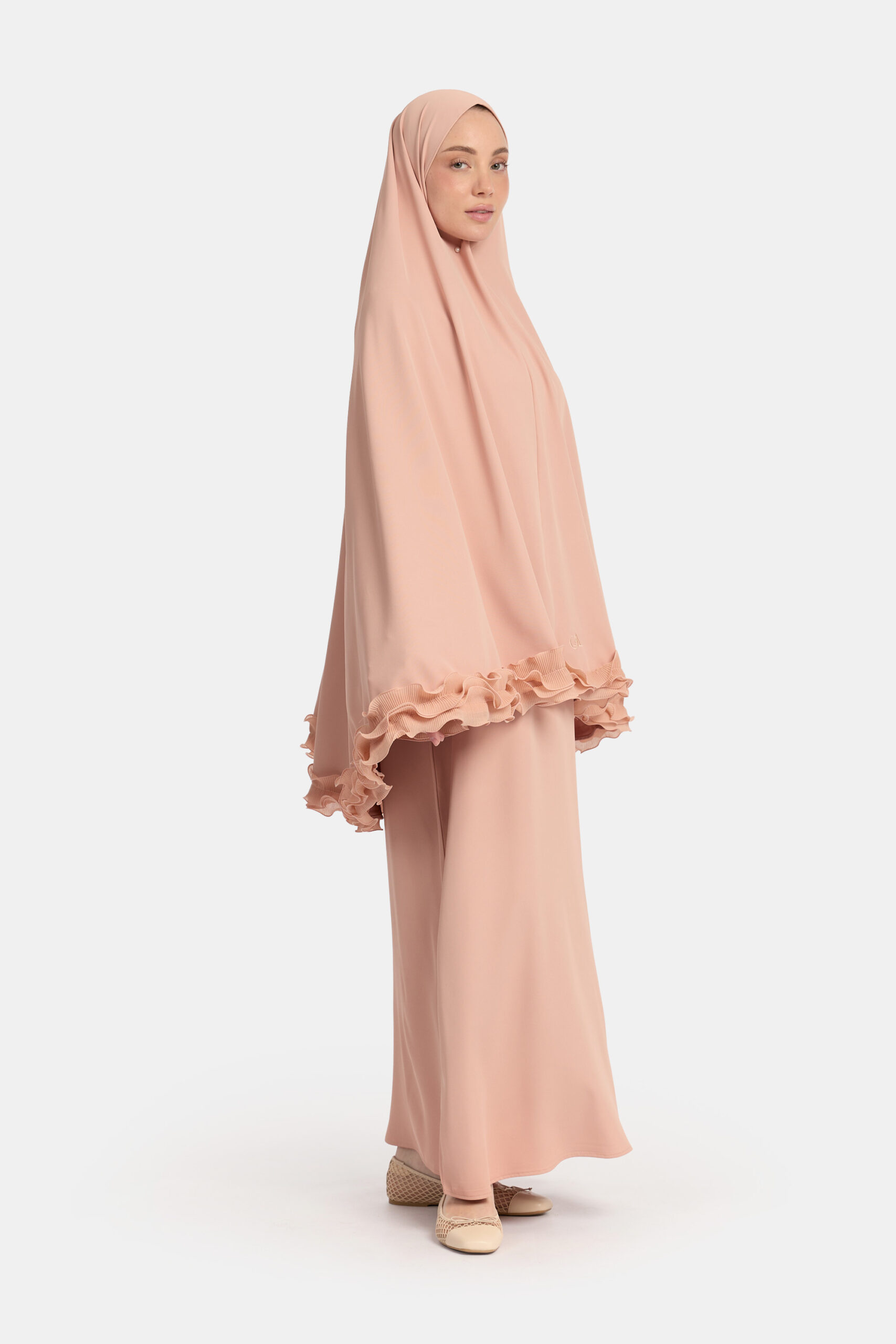 Wrinkle chiffon khimar Soft Peach - Afbeelding 2