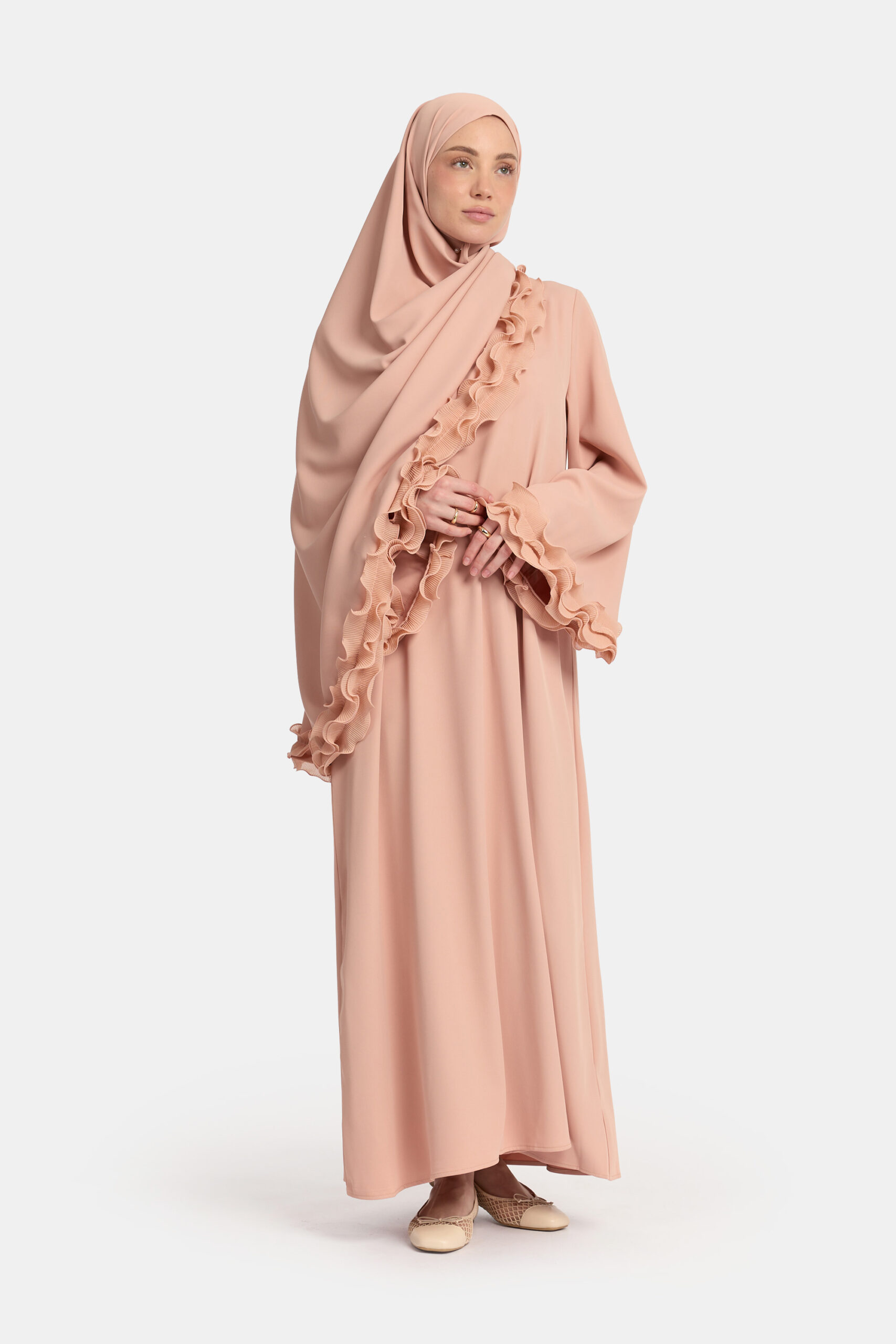 Wrinkle chiffon abaya Soft Peach