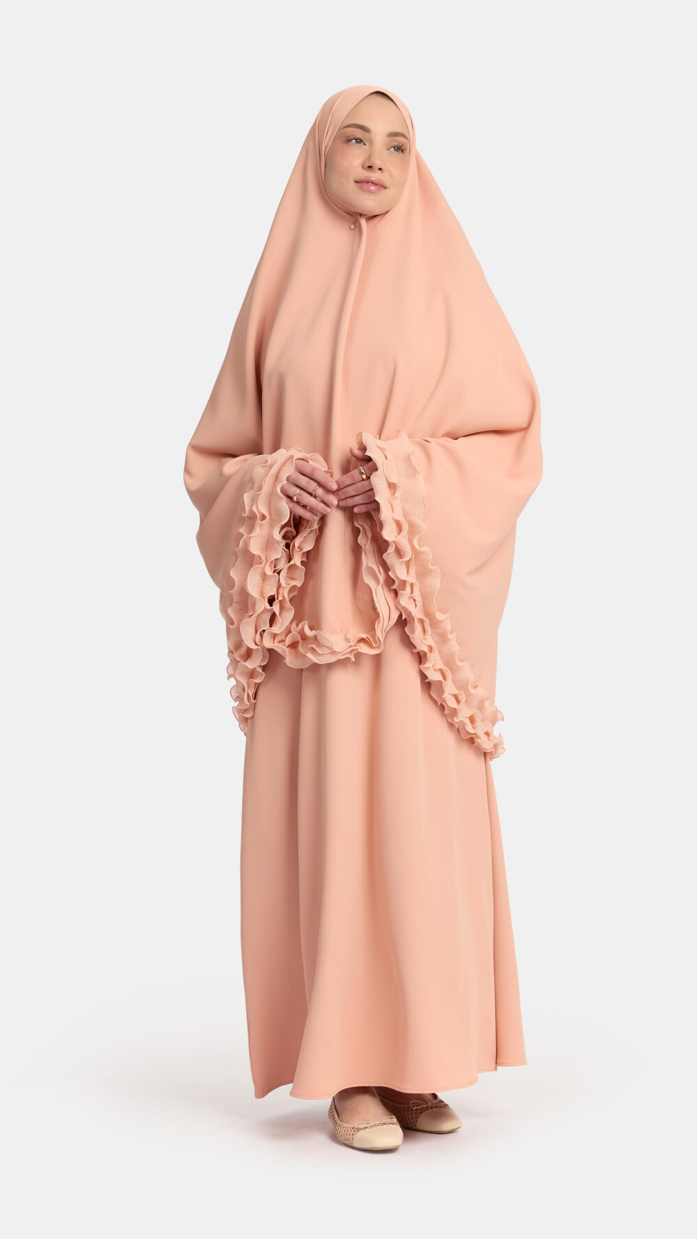 Wrinkle chiffon khimar Peach Pink - Afbeelding 2