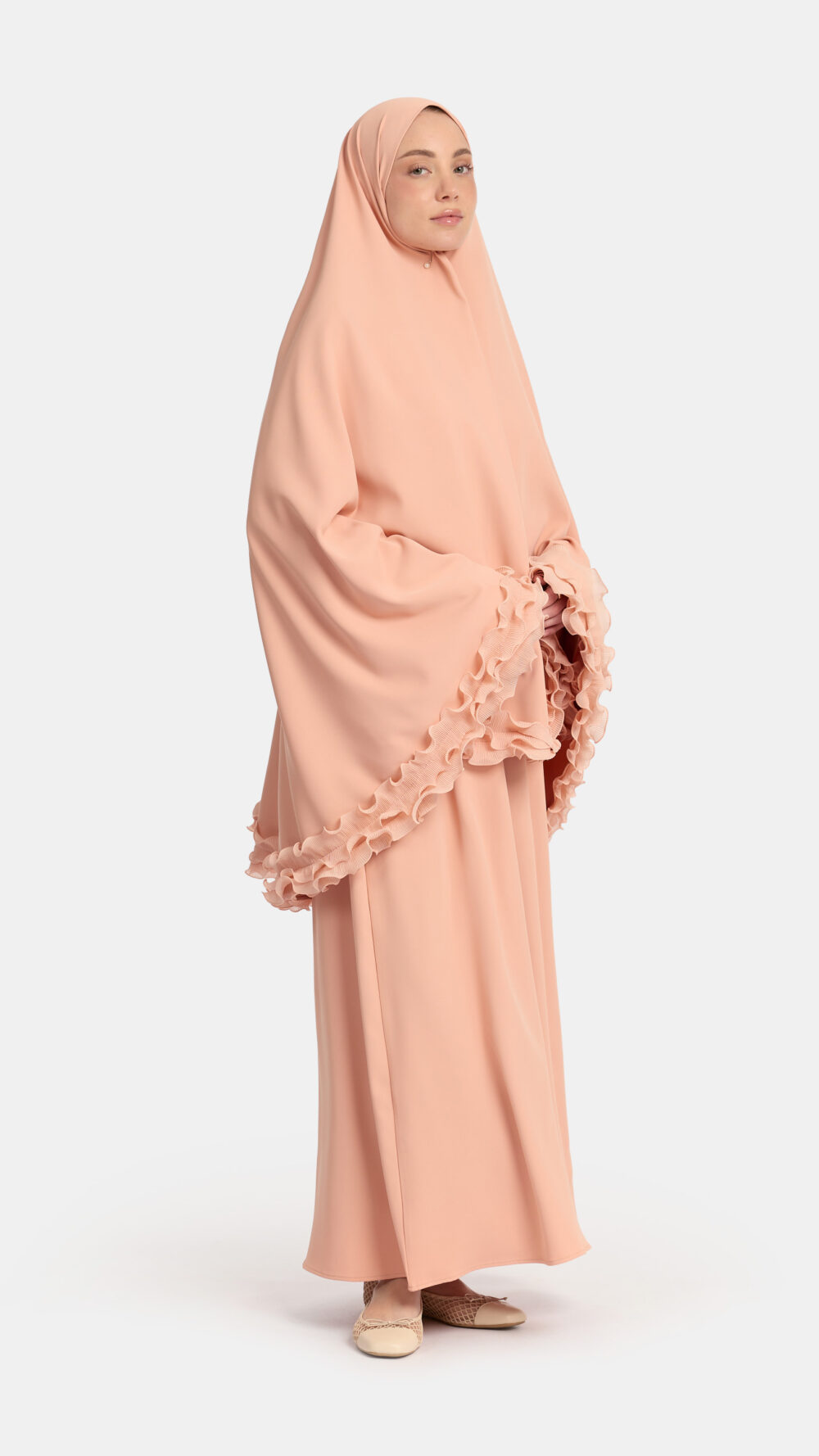 Wrinkle chiffon khimar Peach Pink - Afbeelding 3