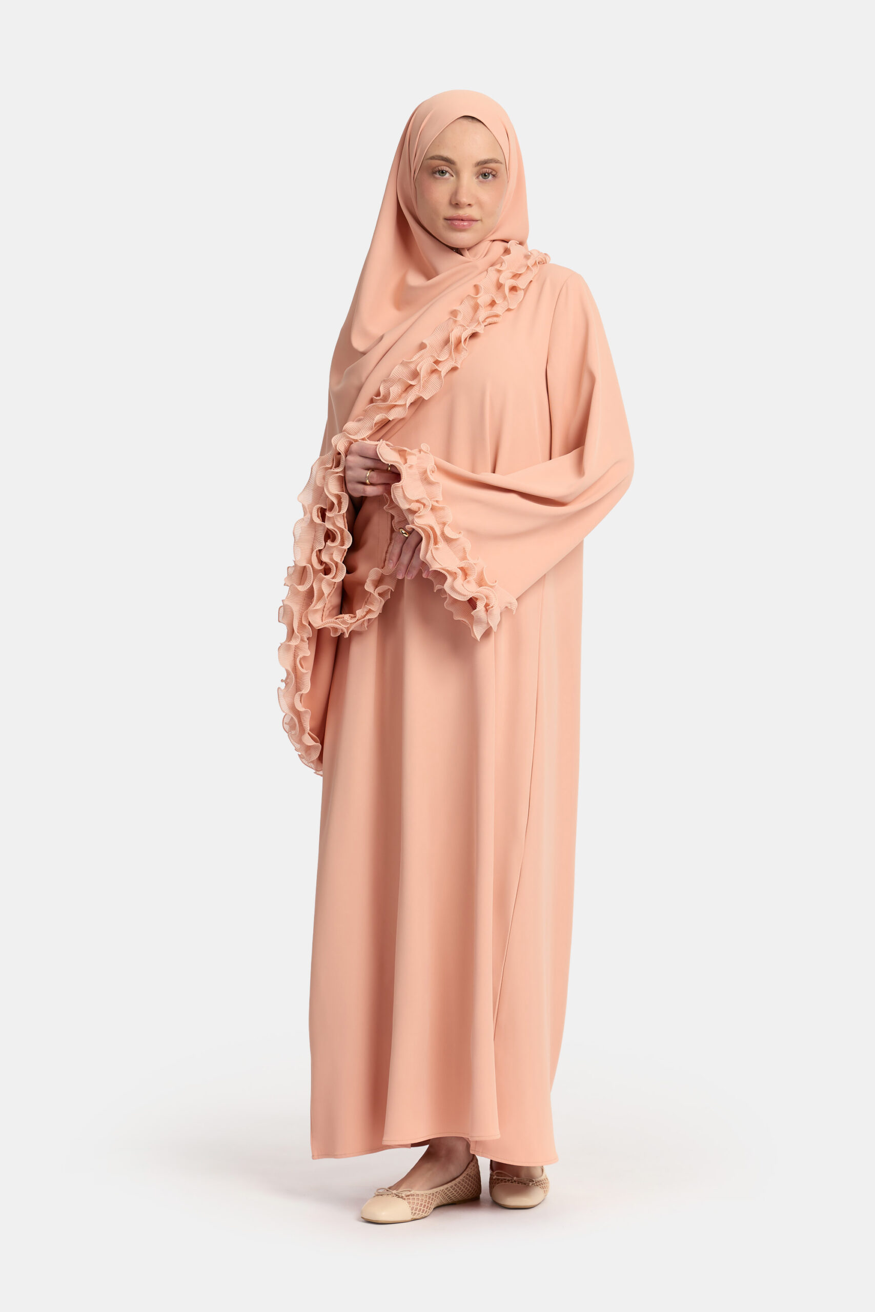 Wrinkle chiffon abaya Peach Pink