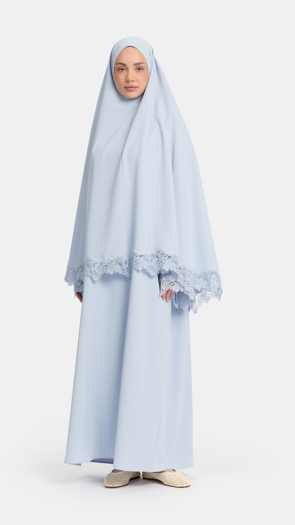 Lace khimar wavy edge Soft Blue