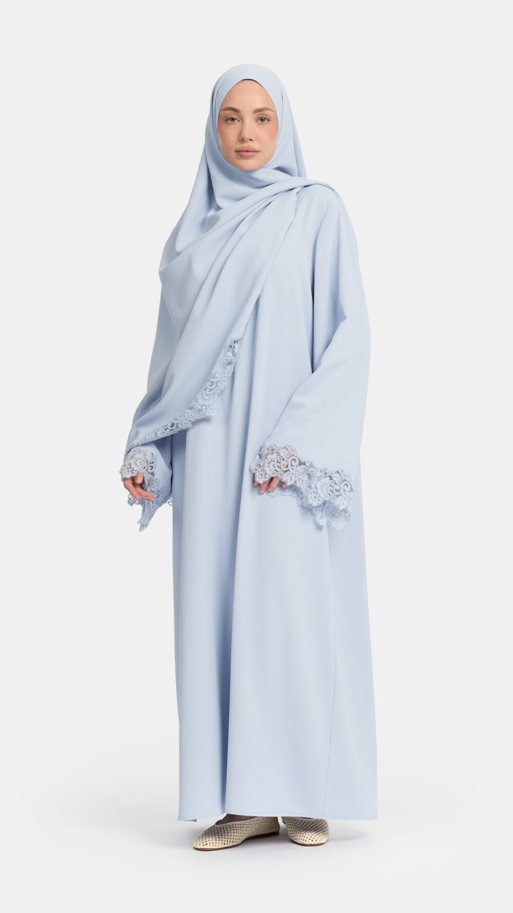Lace Wavy edge abaya Soft Blue