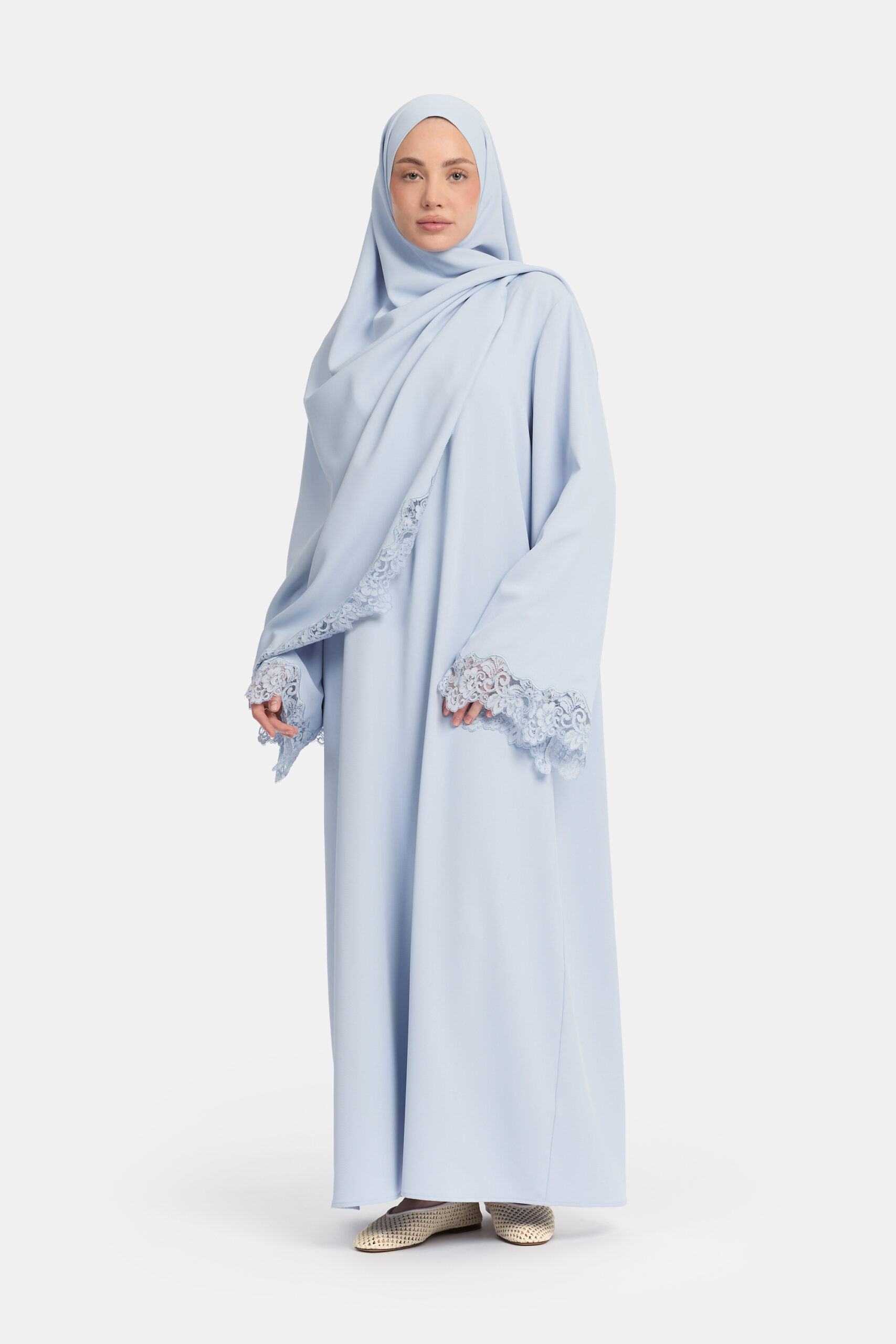 Lace Wavy edge abaya Soft Blue