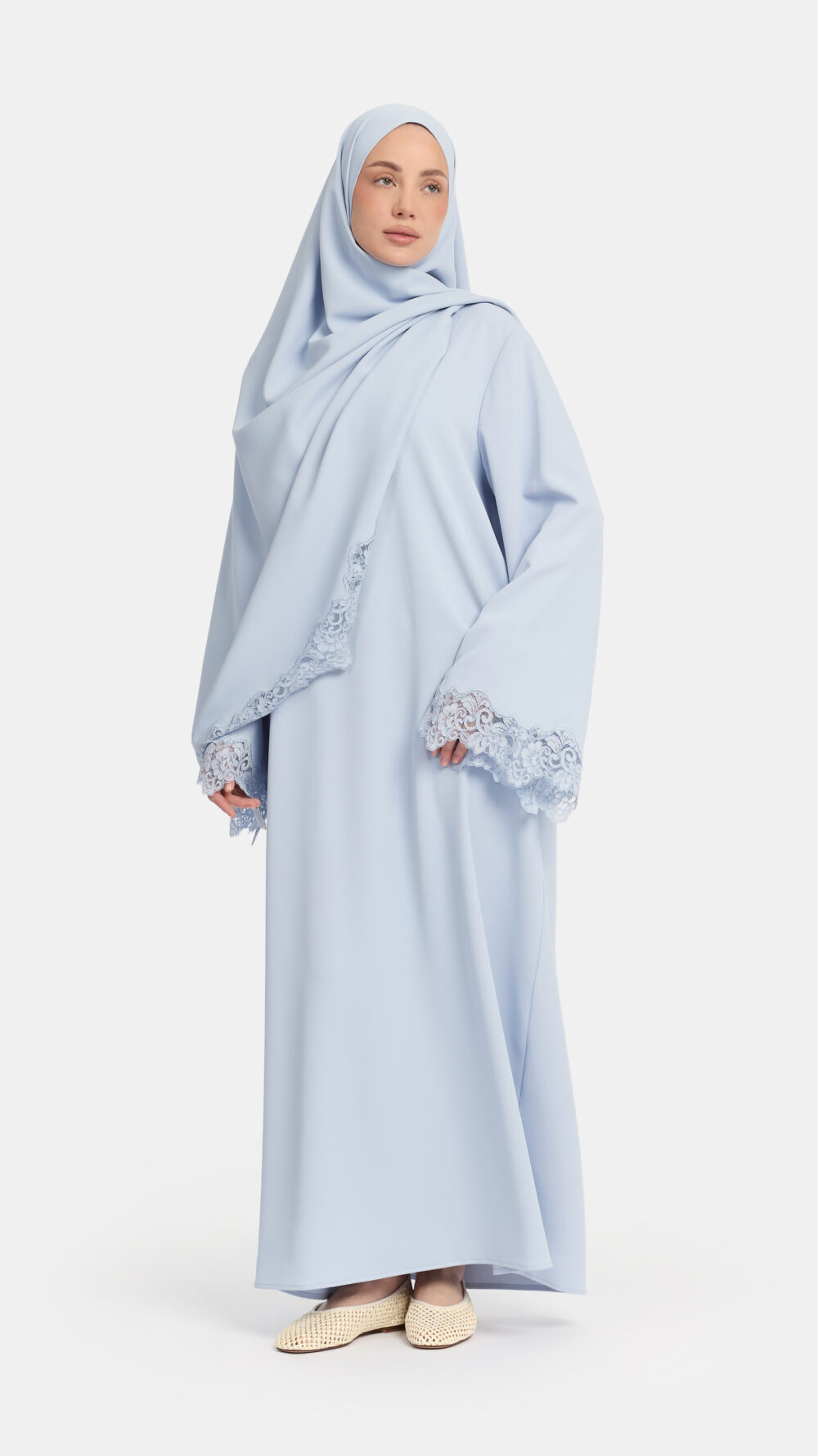 Lace Wavy edge abaya Soft Blue - Afbeelding 2