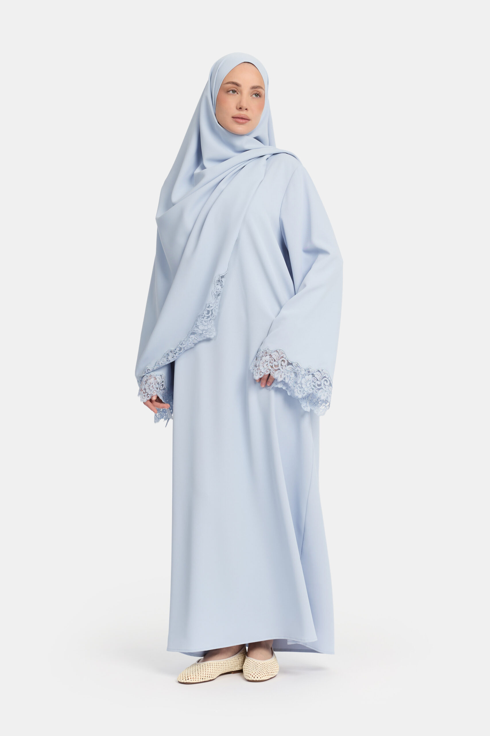 Lace Wavy edge abaya Soft Blue - Afbeelding 2