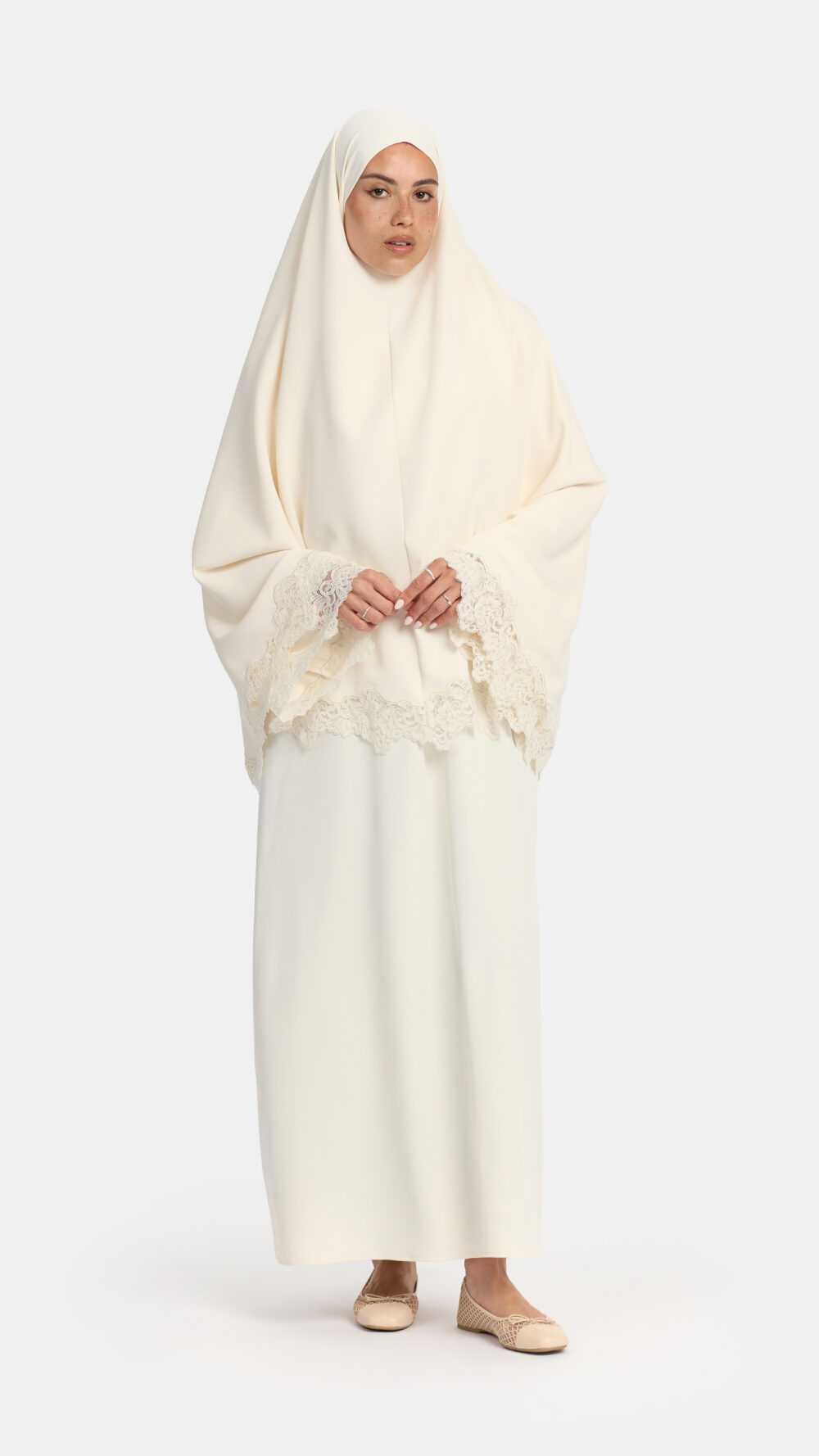 Lace khimar wavy edge Cream