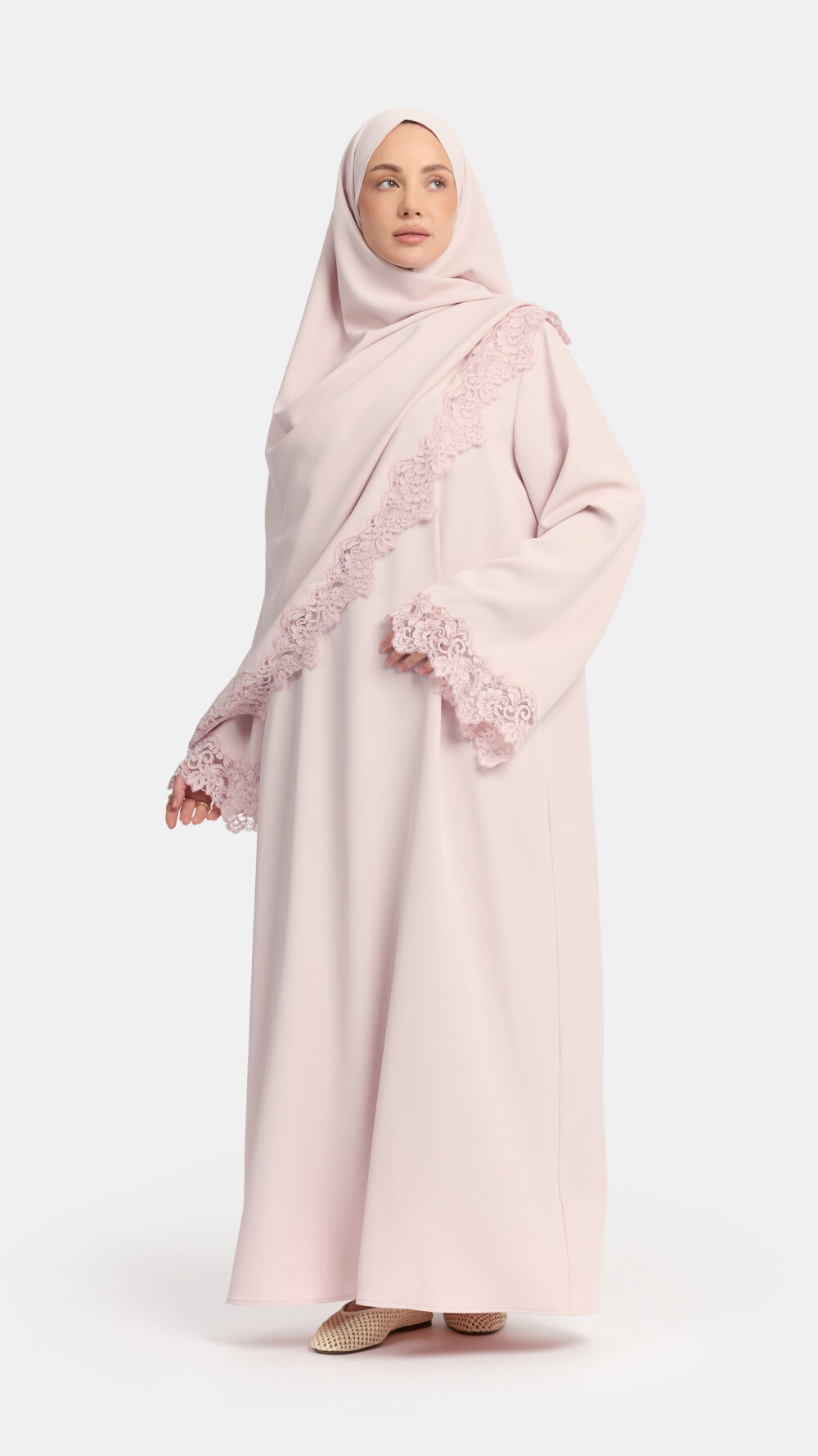 Lace Wavy edge abaya Lilac Blush - Afbeelding 2