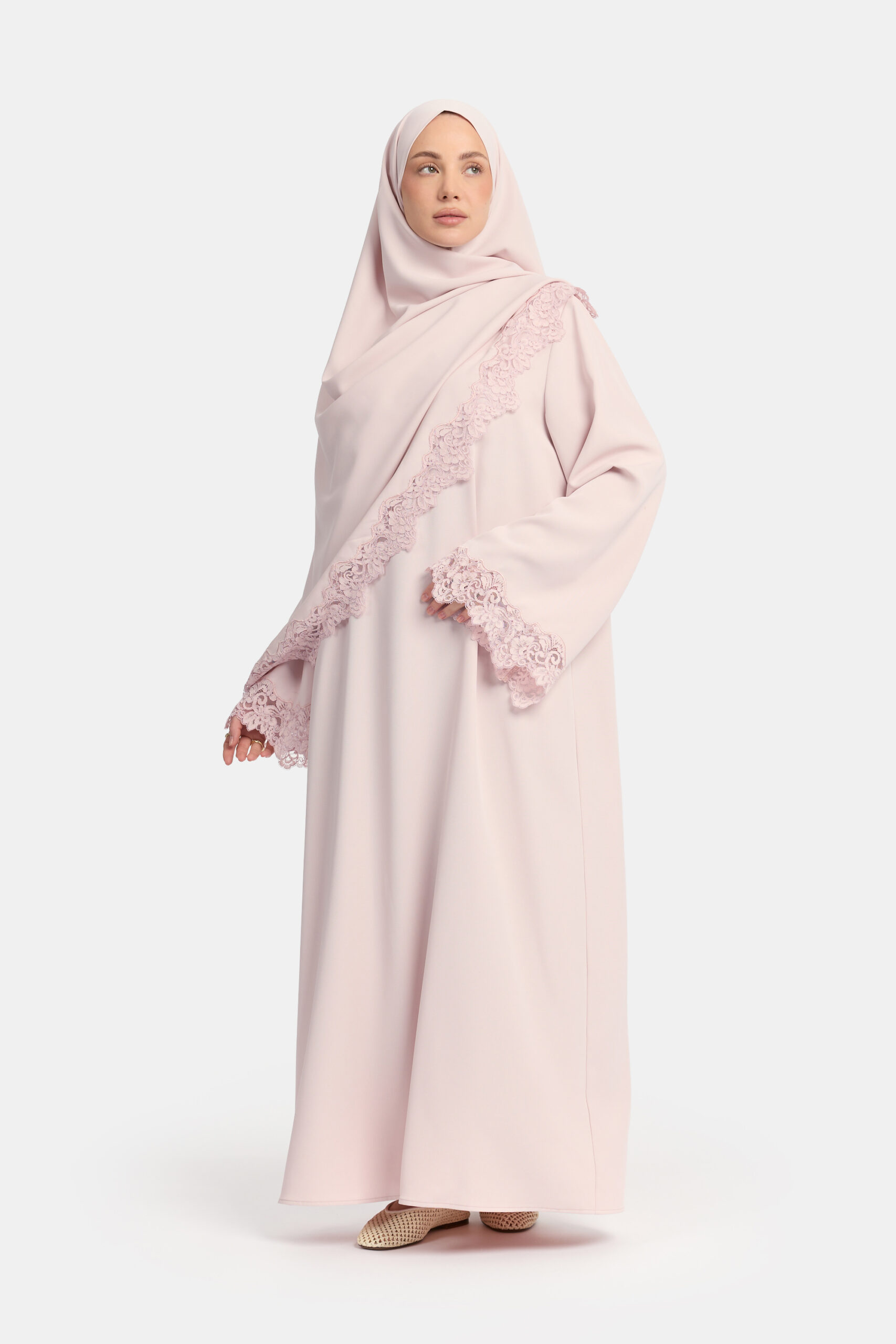 Lace Wavy edge abaya Lilac Blush - Afbeelding 2