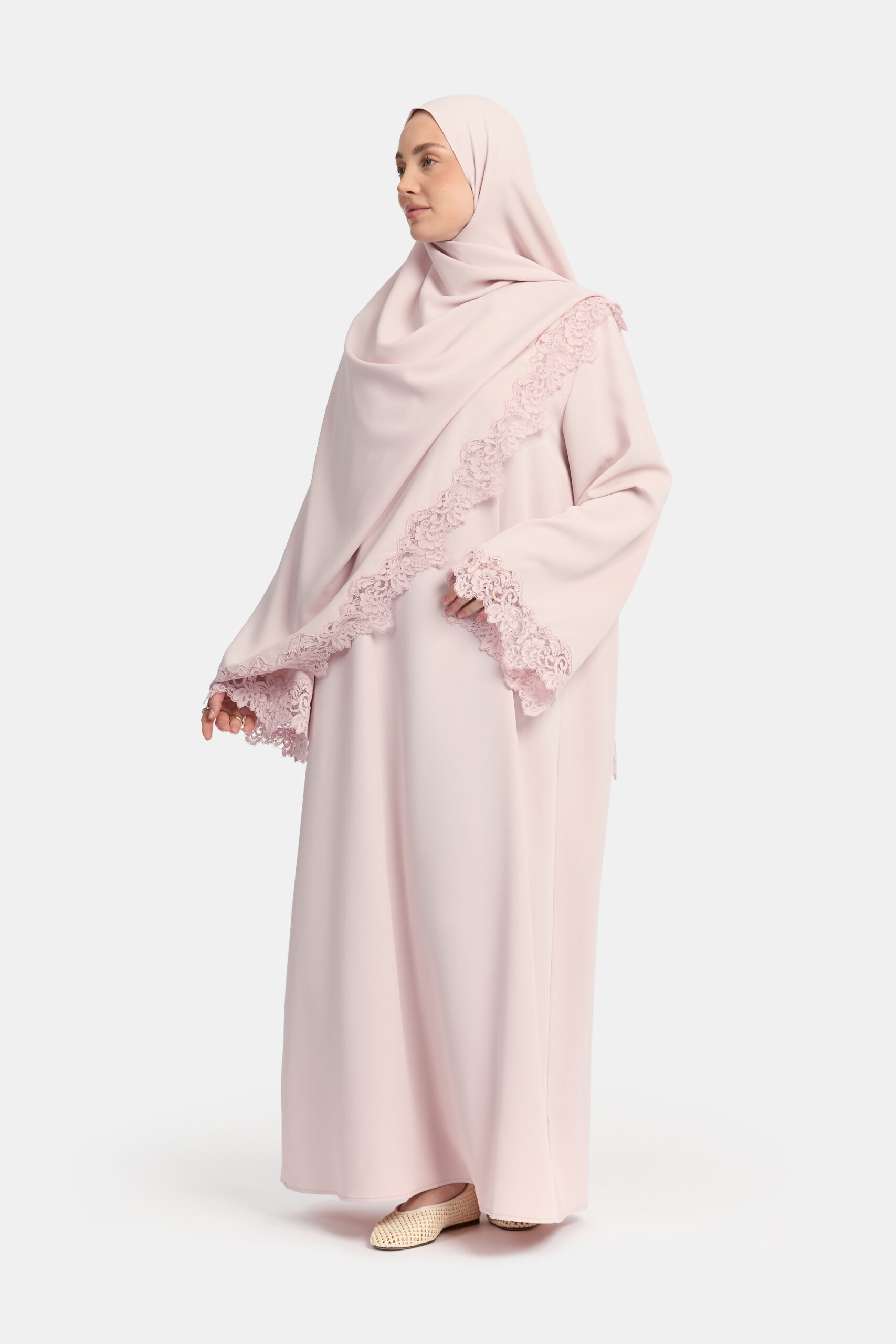 Lace Wavy edge abaya Lilac Blush - Afbeelding 3