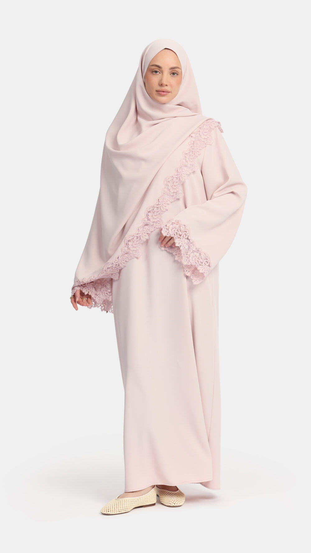 Lace Wavy edge abaya Lilac Blush