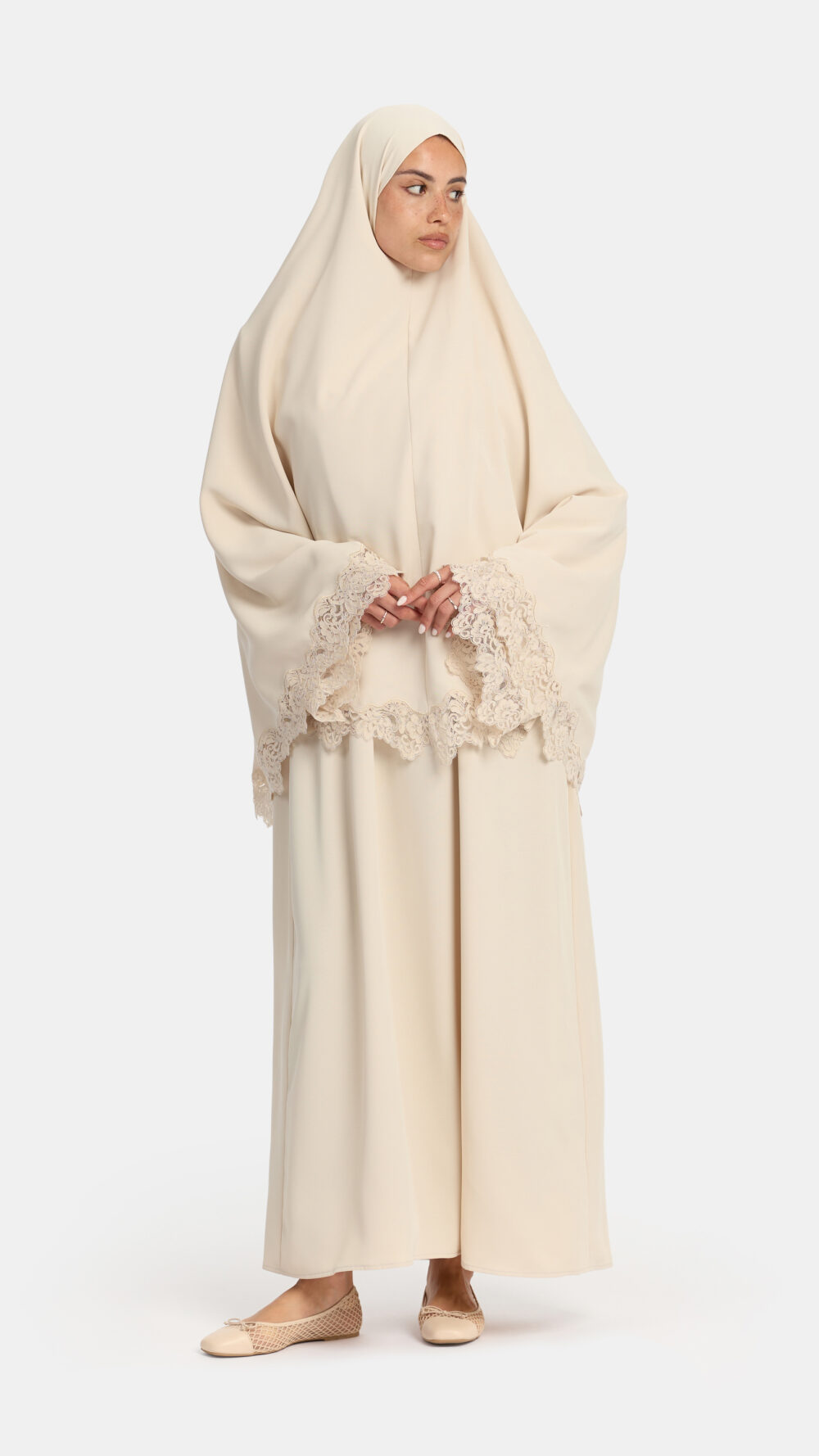 Lace khimar wavy edge Oat