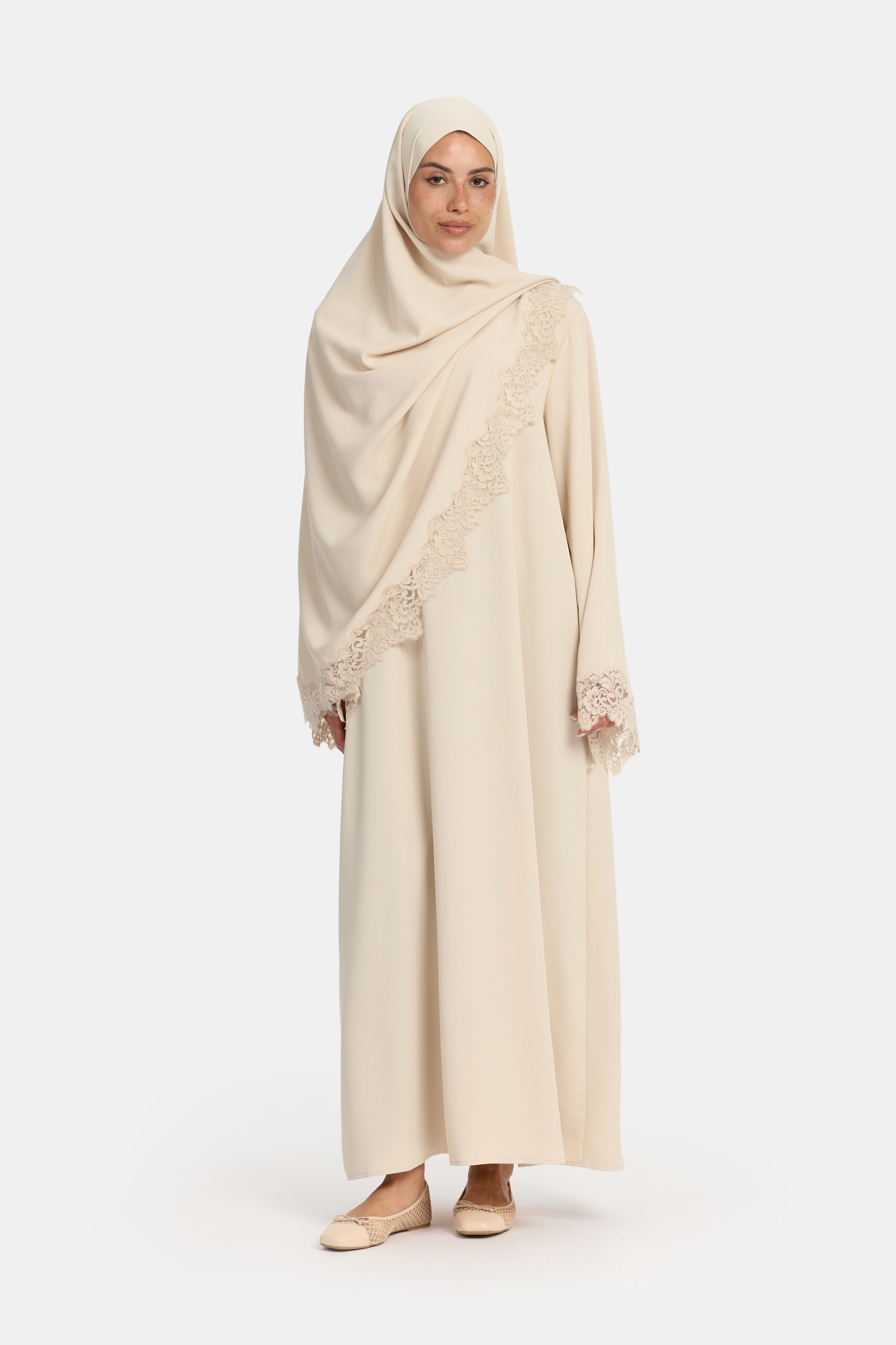 Lace Wavy edge abaya Oat - Afbeelding 2