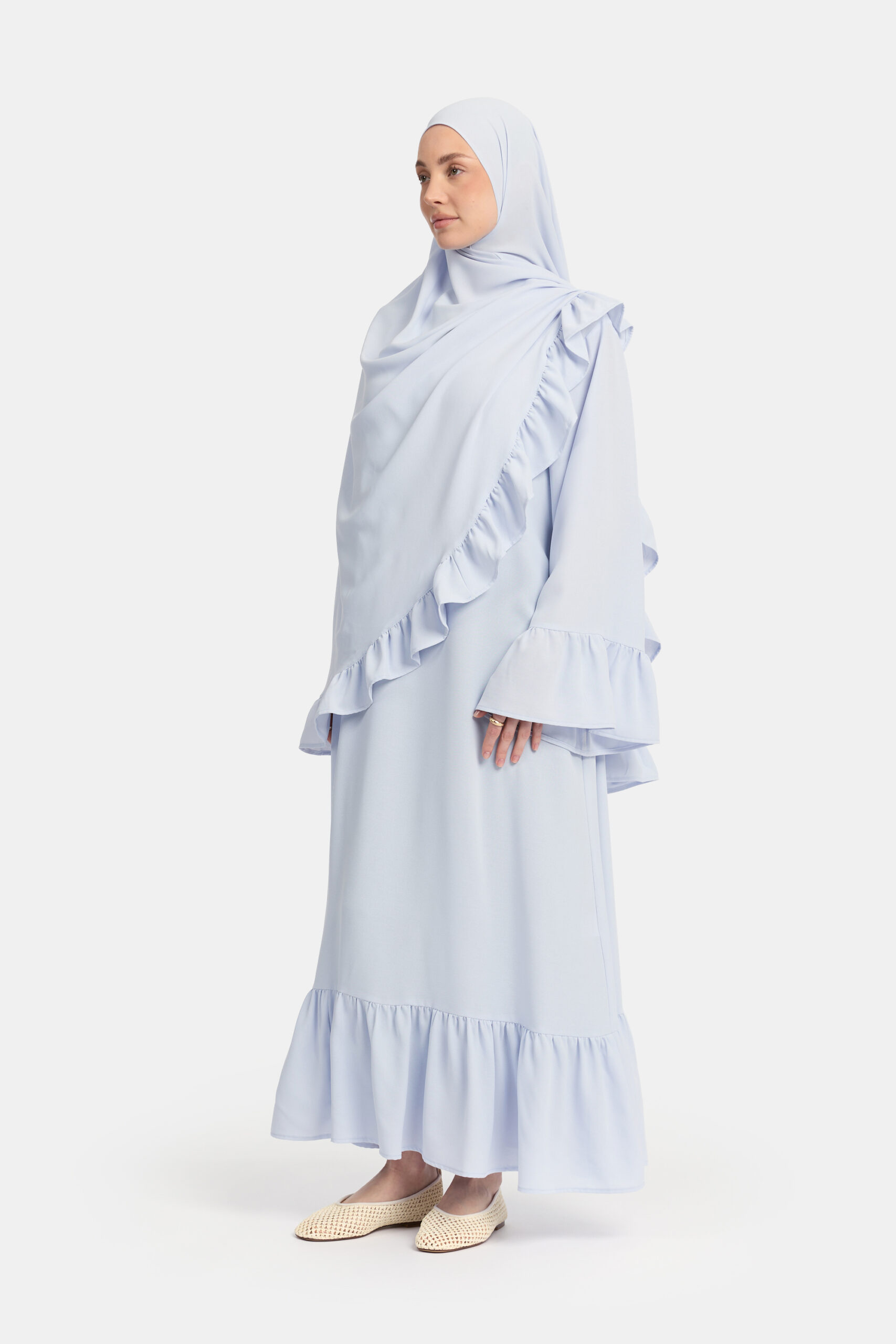 Lightweight stretch Ruffle abaya Ice Blue - Afbeelding 2