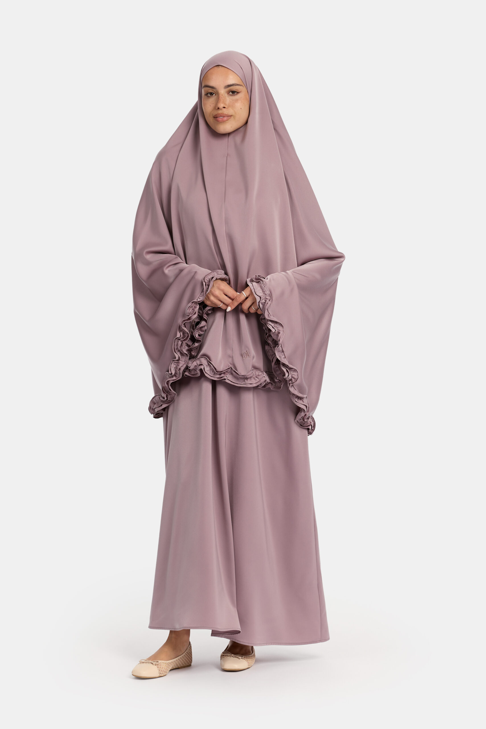 Satin khimar wavy ruffle Taupe Purple - Afbeelding 2