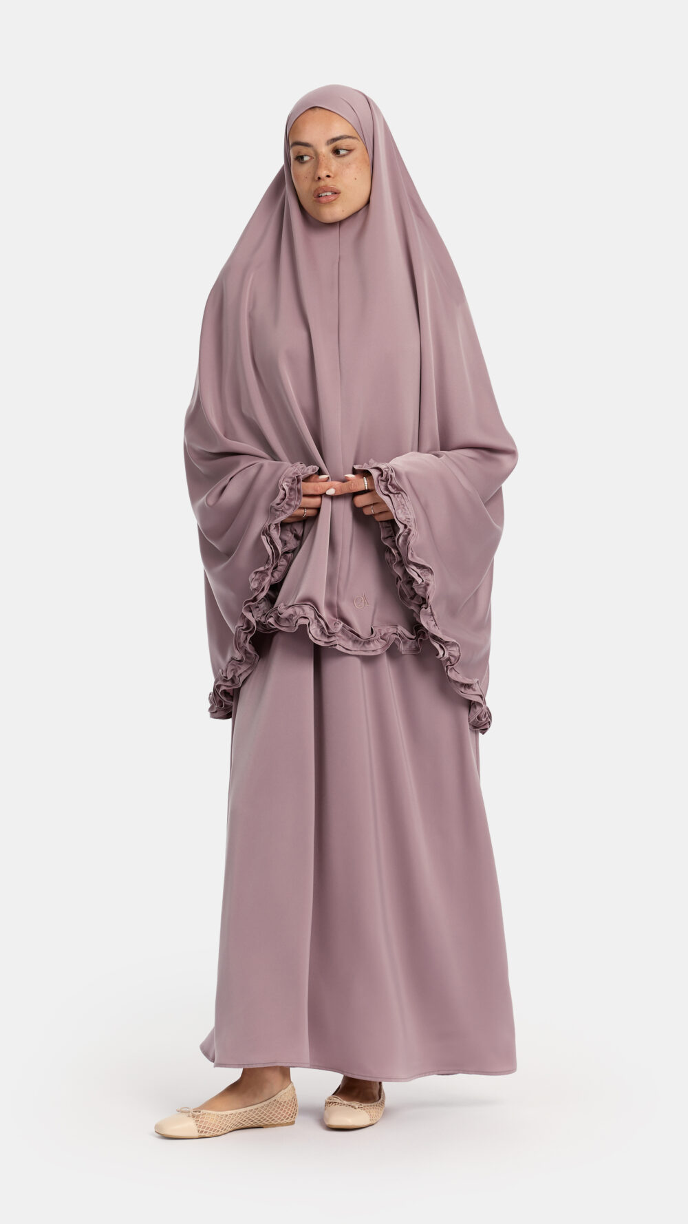 Satin khimar wavy ruffle Taupe Purple