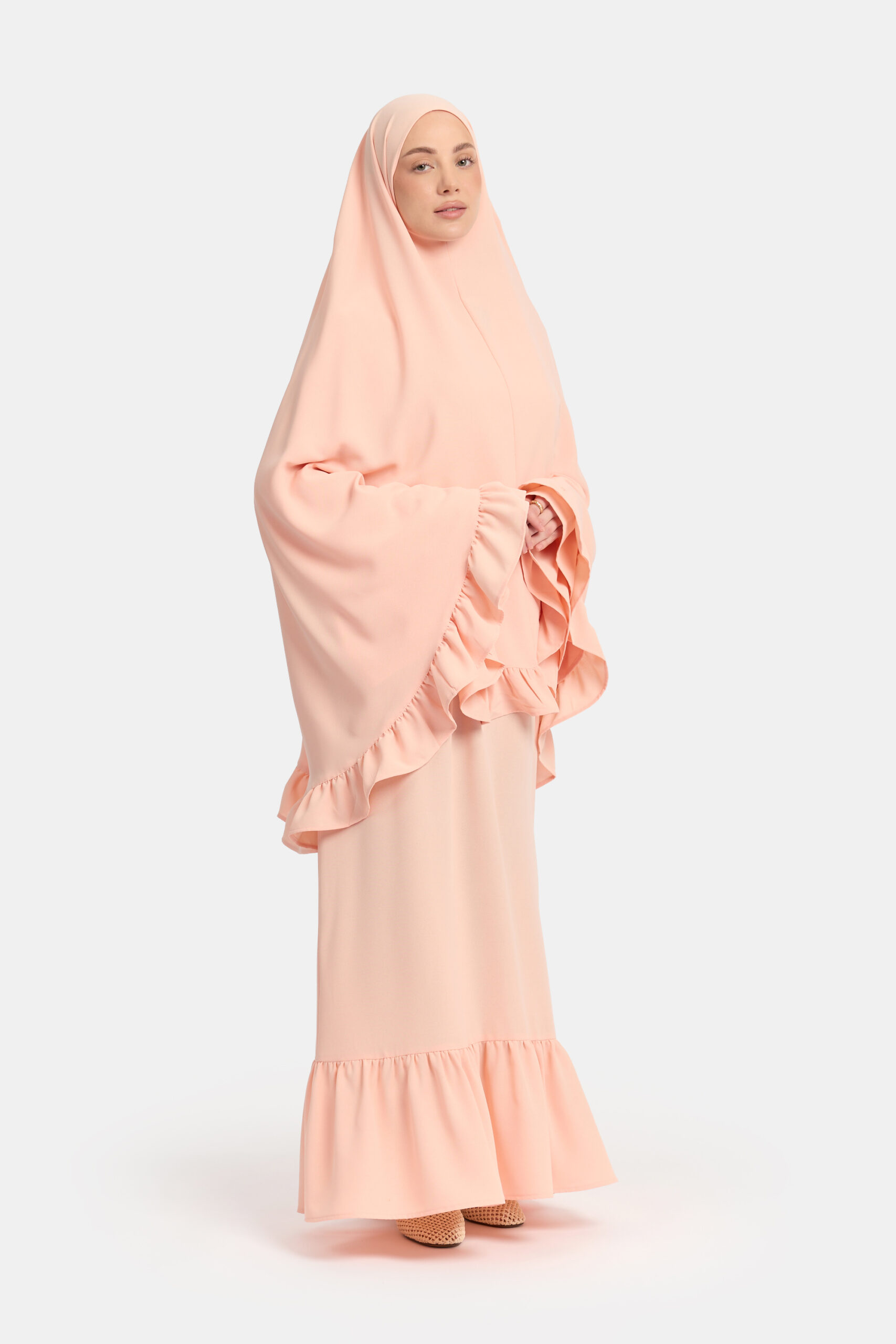 Ruffle khimar Tropical Peach (lightweight stretch) - Afbeelding 2
