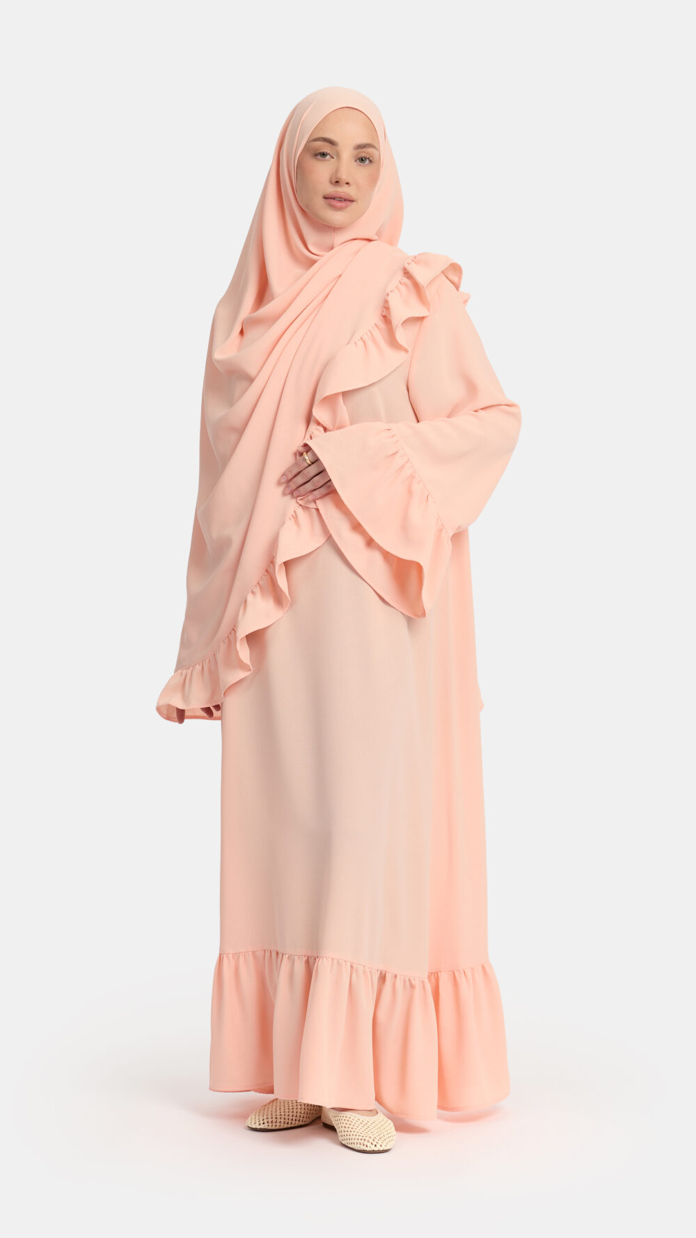 Lightweight stretch Ruffle abaya Tropical Peach