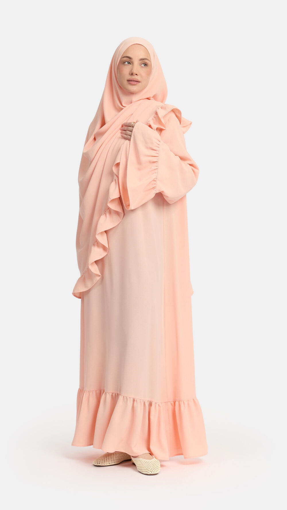 Lightweight stretch Ruffle abaya Tropical Peach - Afbeelding 2