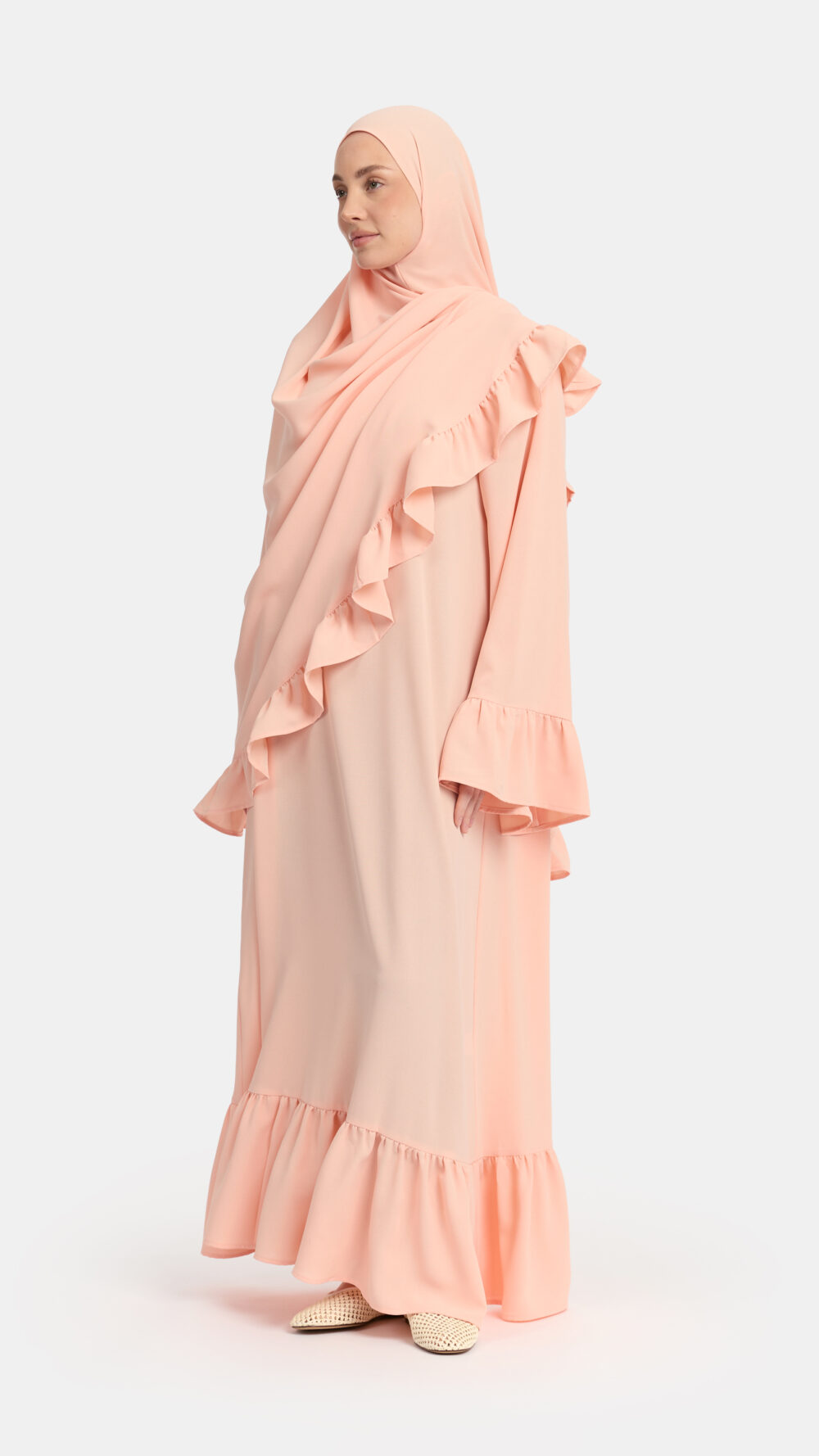 Lightweight stretch Ruffle abaya Tropical Peach - Afbeelding 3