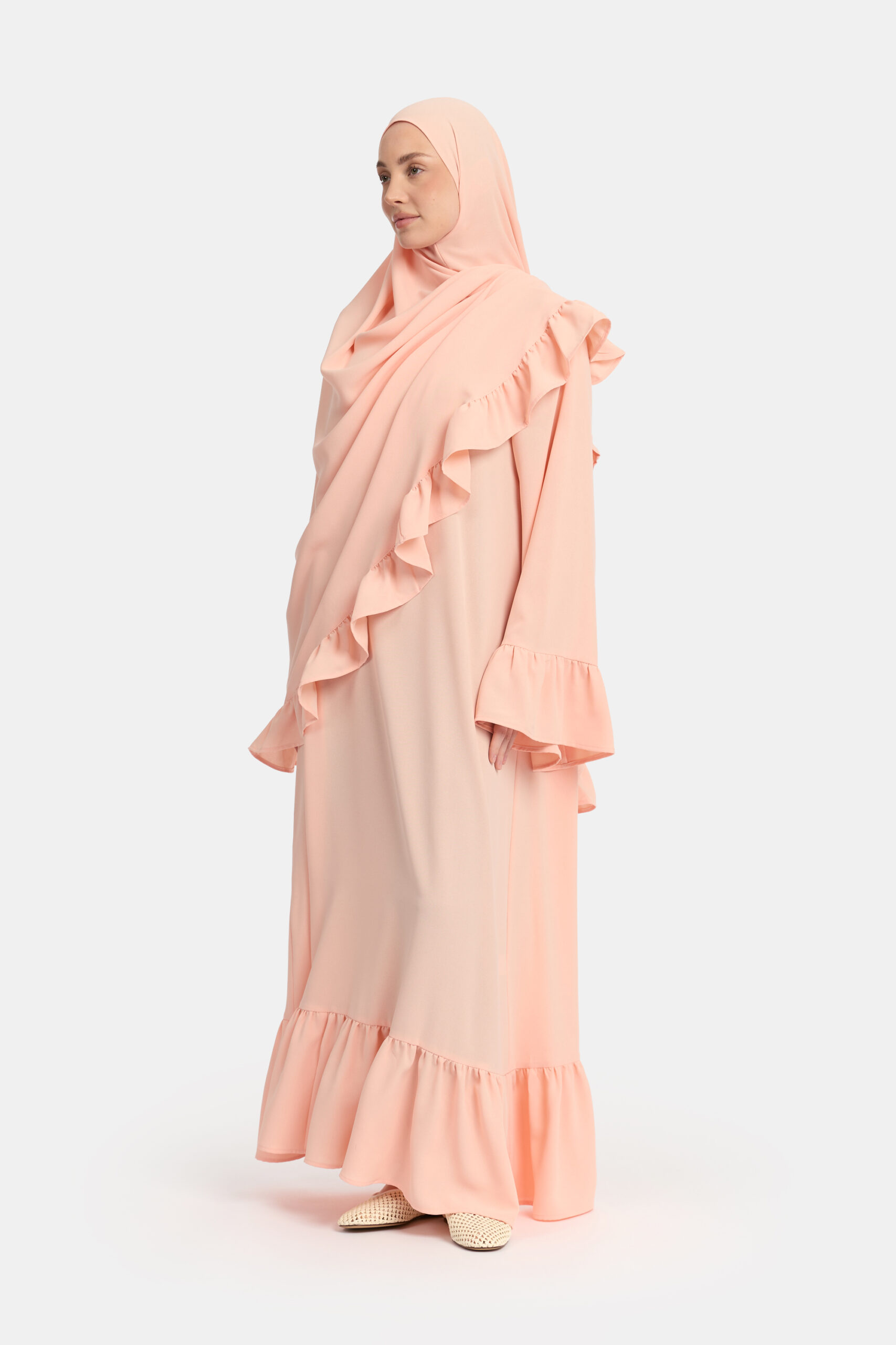Lightweight stretch Ruffle abaya Tropical Peach - Afbeelding 3