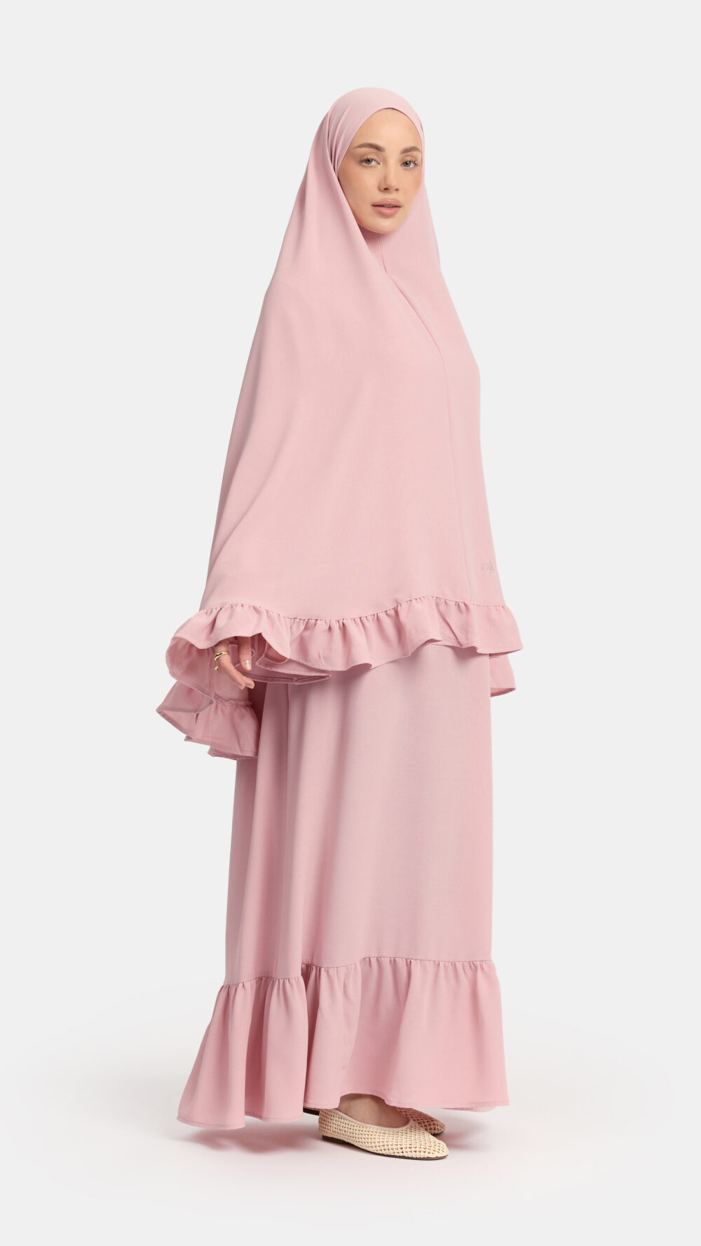 Ruffle khimar Rose (lightweight stretch)
