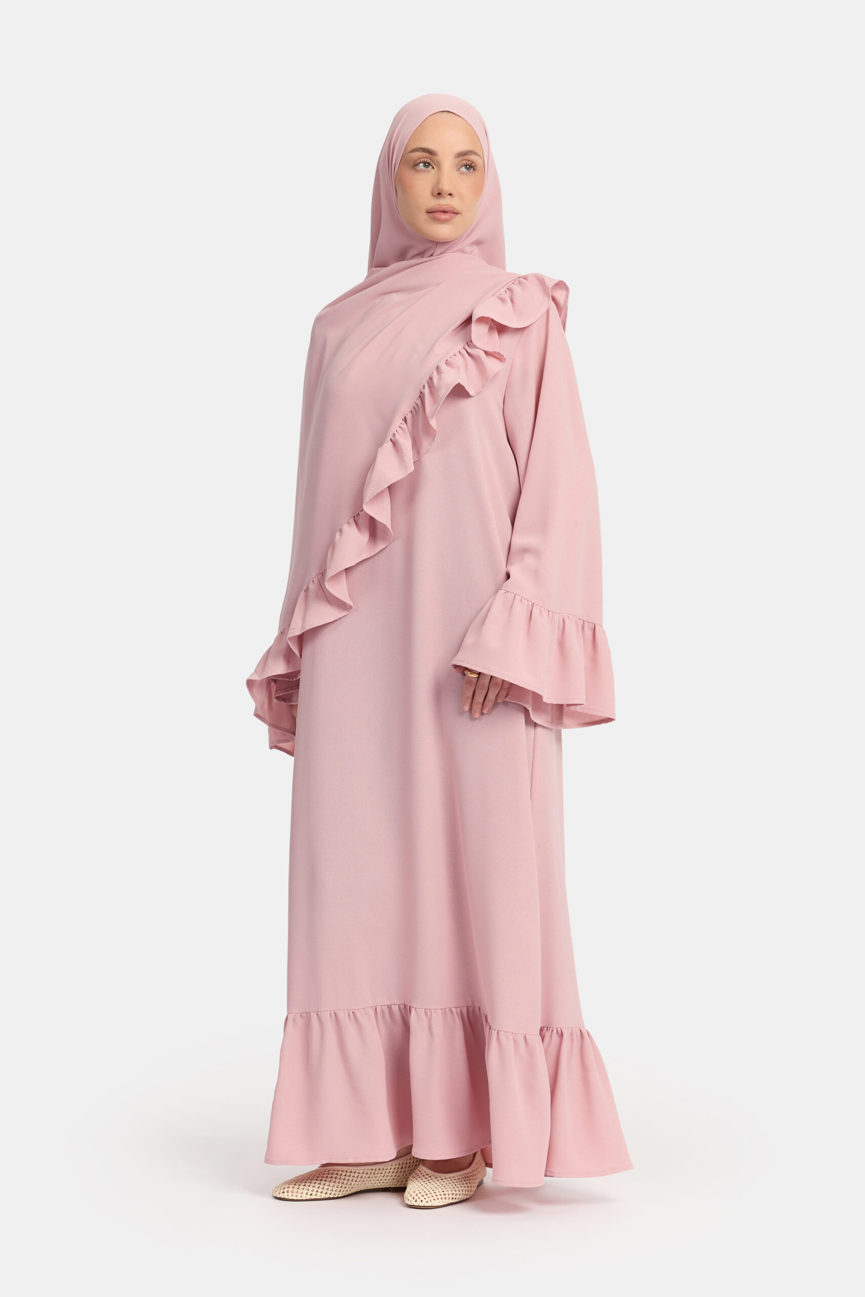 Lightweight stretch Ruffle abaya Rose - Afbeelding 2