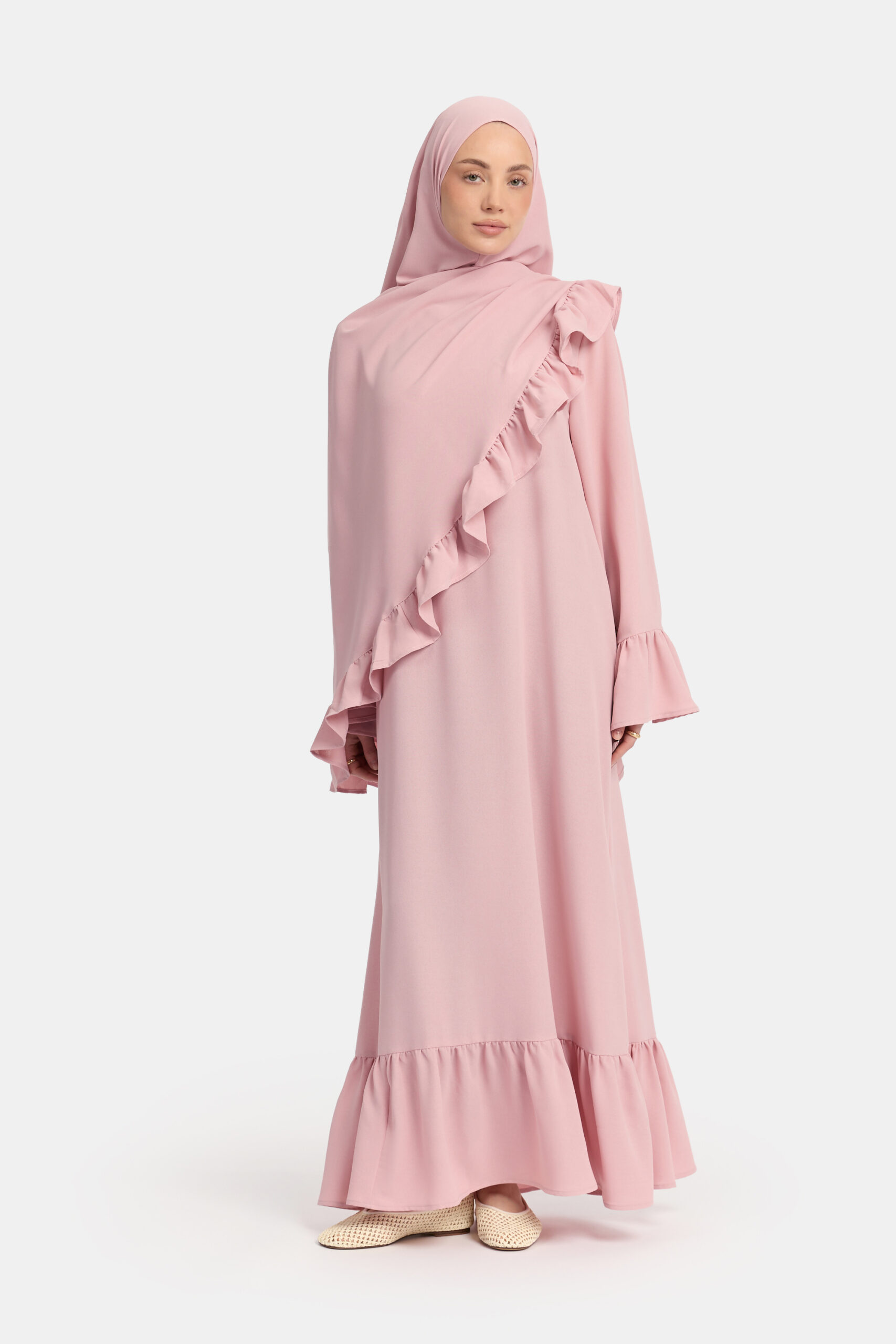 Lightweight stretch Ruffle abaya Rose - Afbeelding 3