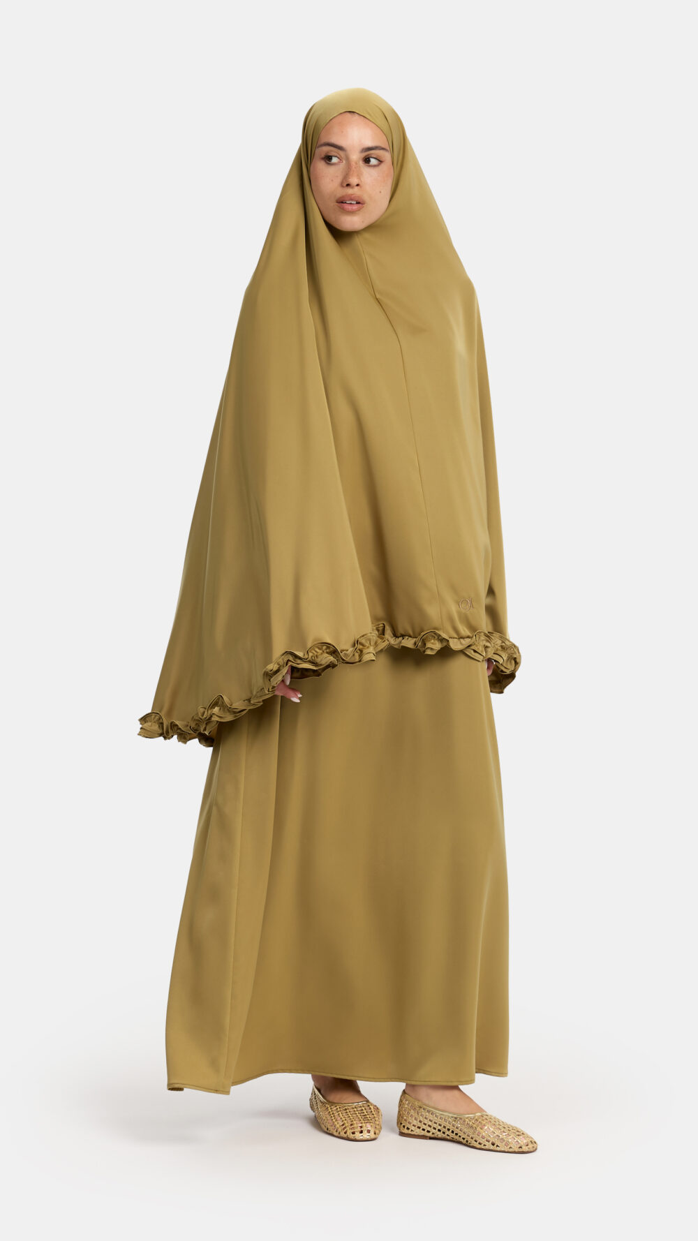 Satin khimar wavy ruffle Khaki