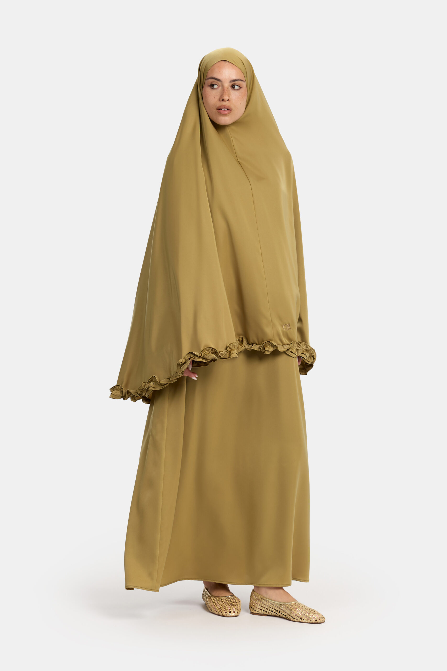 Satin khimar wavy ruffle Khaki