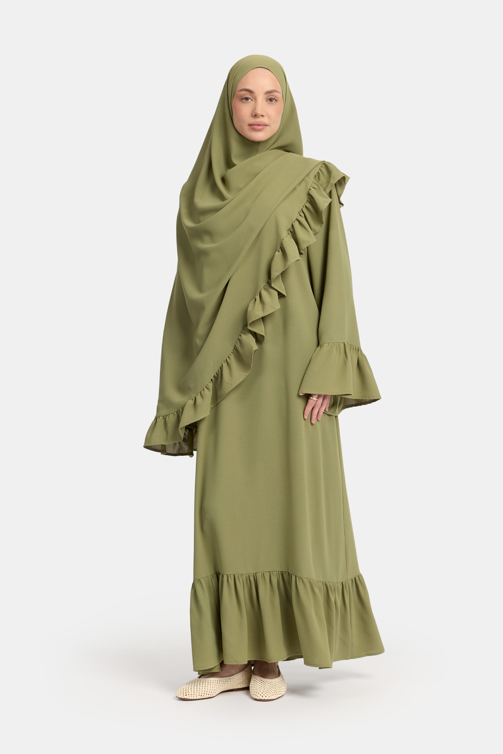 Lightweight stretch Ruffle abaya Leaf - Afbeelding 2