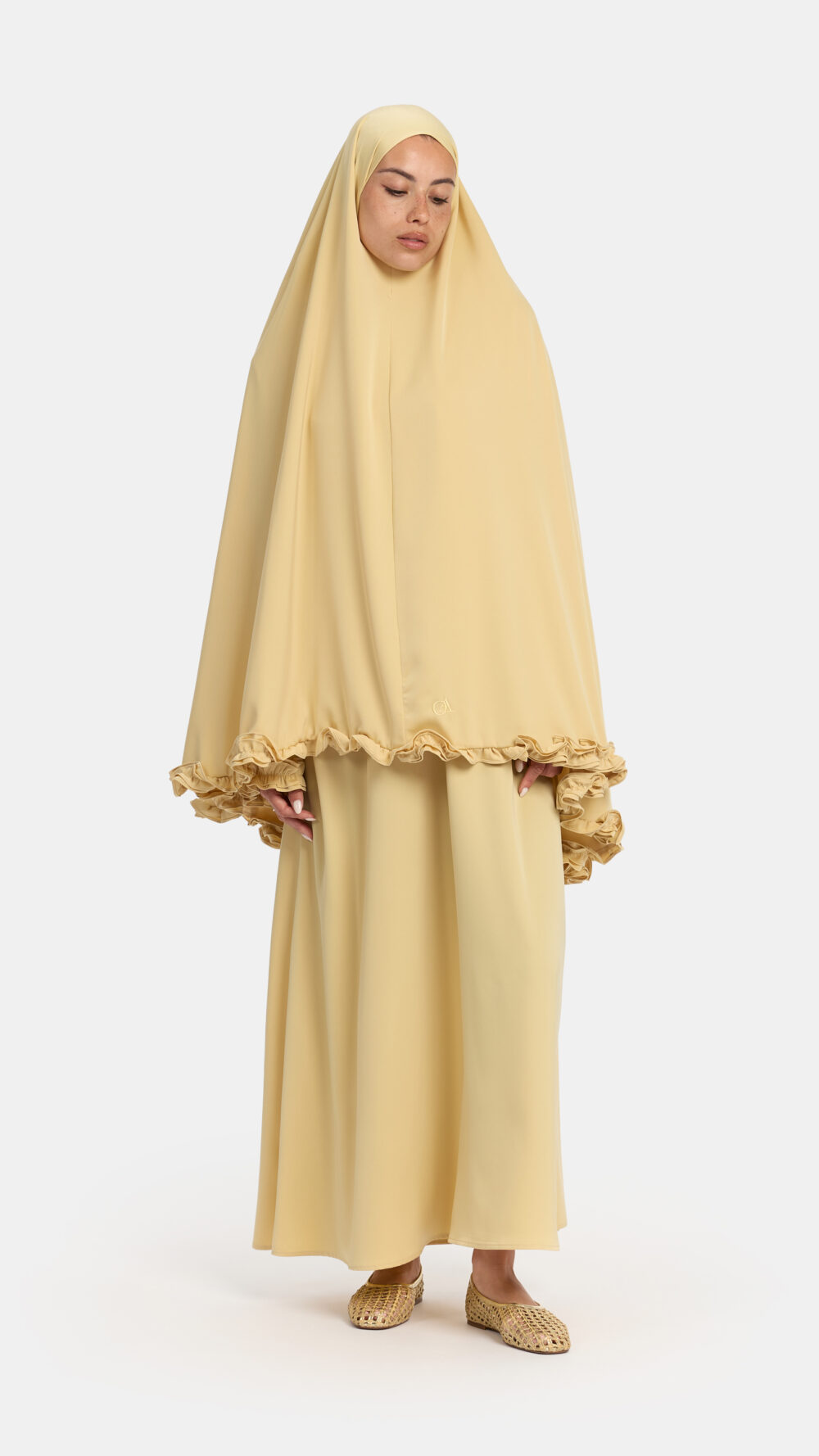 Satin khimar wavy ruffle Toast Yellow