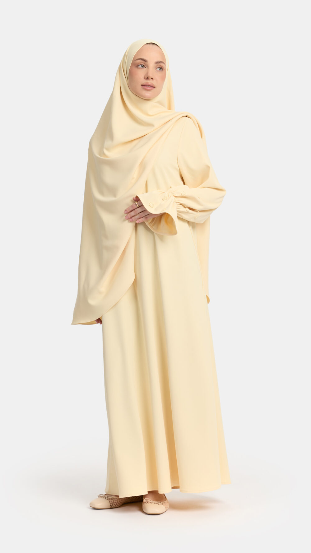 Embroidery abaya Pastel Yellow
