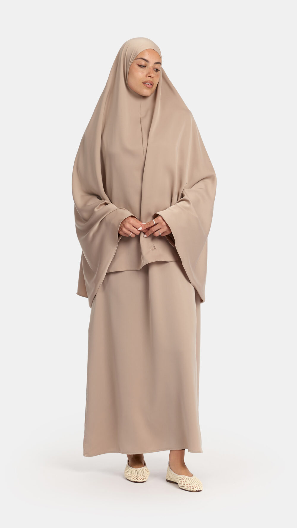 Satin khimar Beige Taupe (Balloon sleeve)
