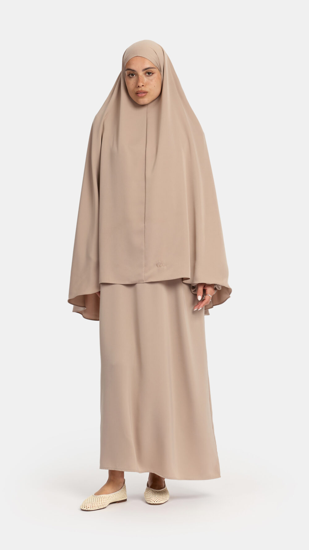 Satin khimar Beige Taupe (Asymmetric)