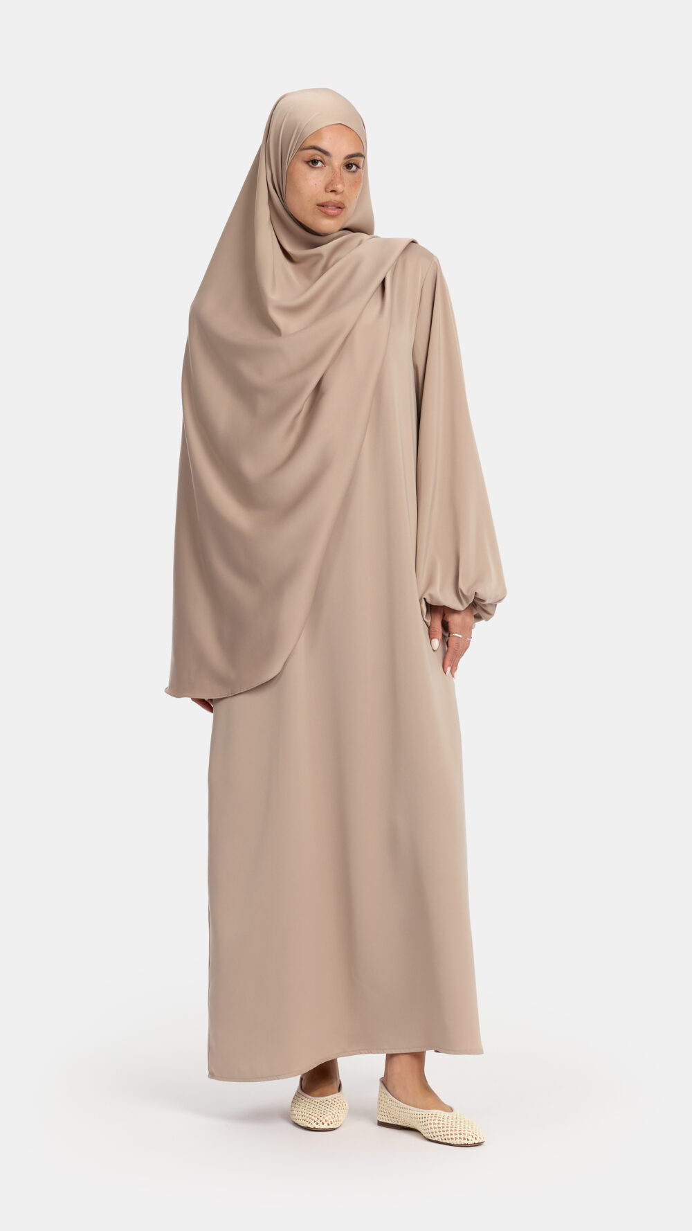 Satin balloon sleeve abaya Beige Taupe