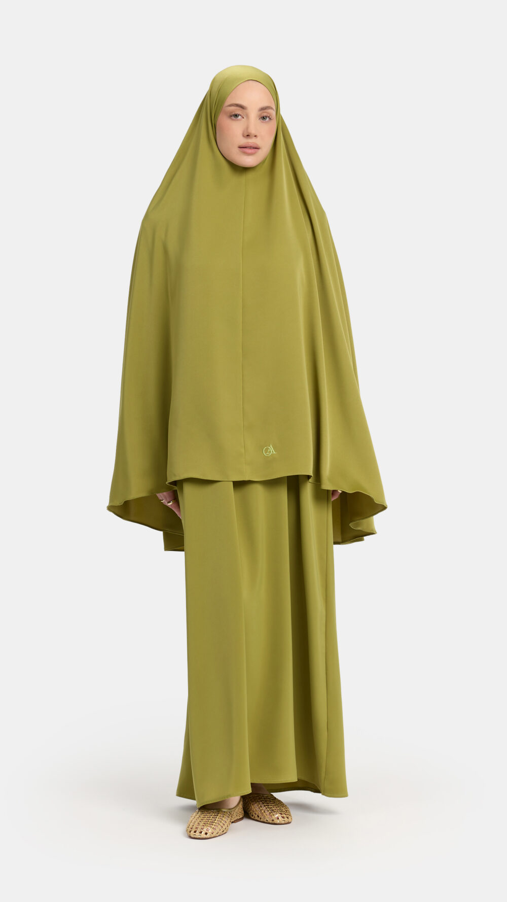 Satin khimar Olive (Balloon sleeve)