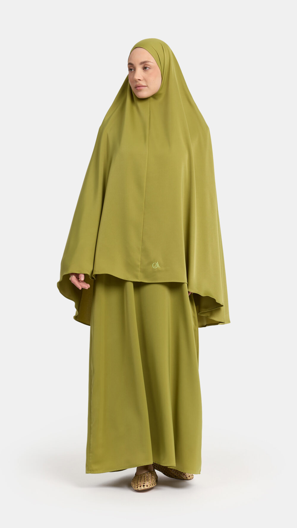 Satin khimar Olive (Asymmetric)