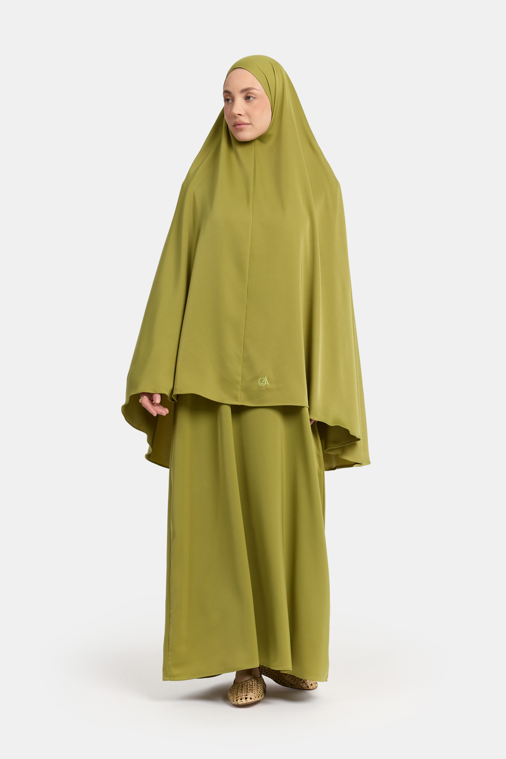 Satin khimar Olive (Asymmetric)